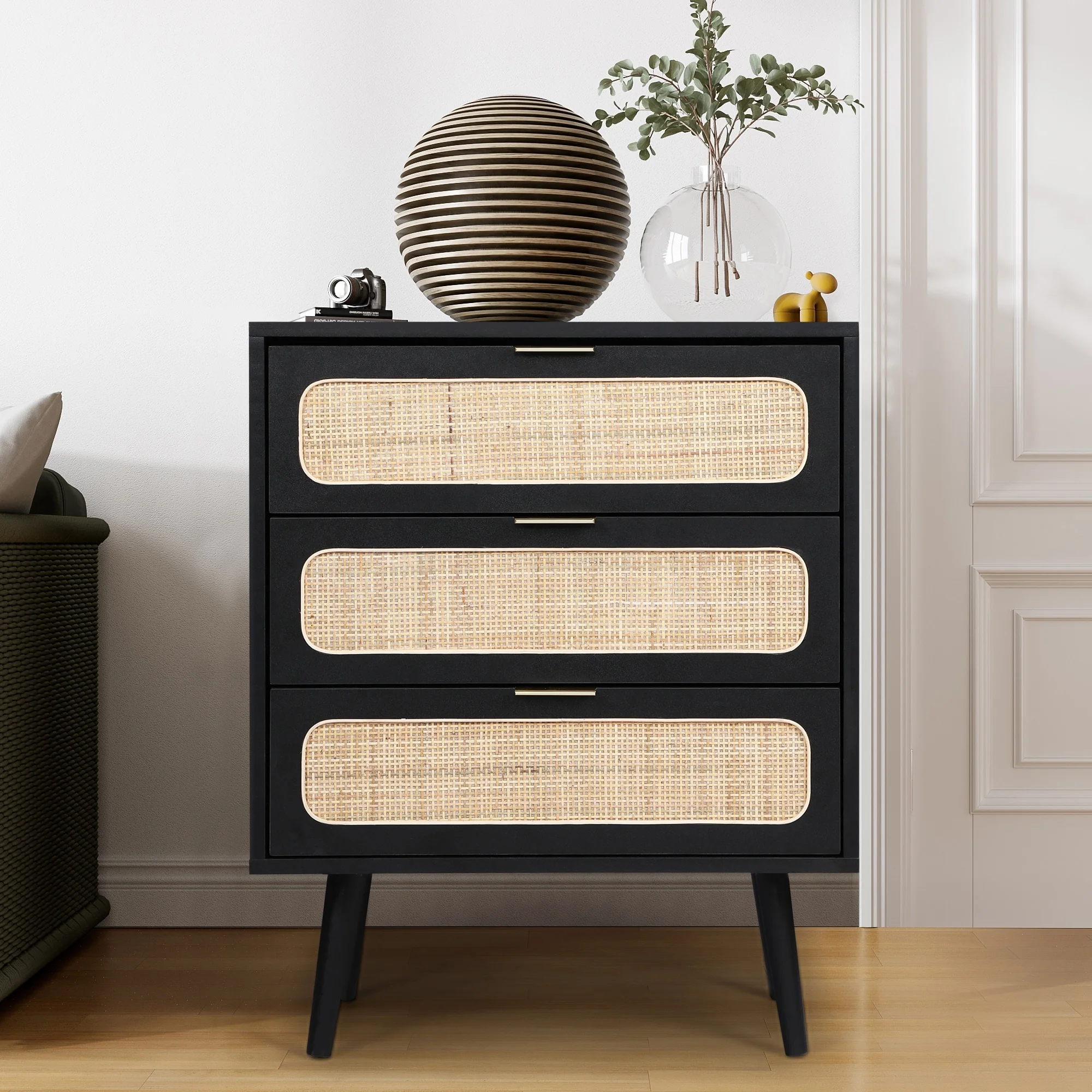 3-Drawer Wood Storage Nightstand