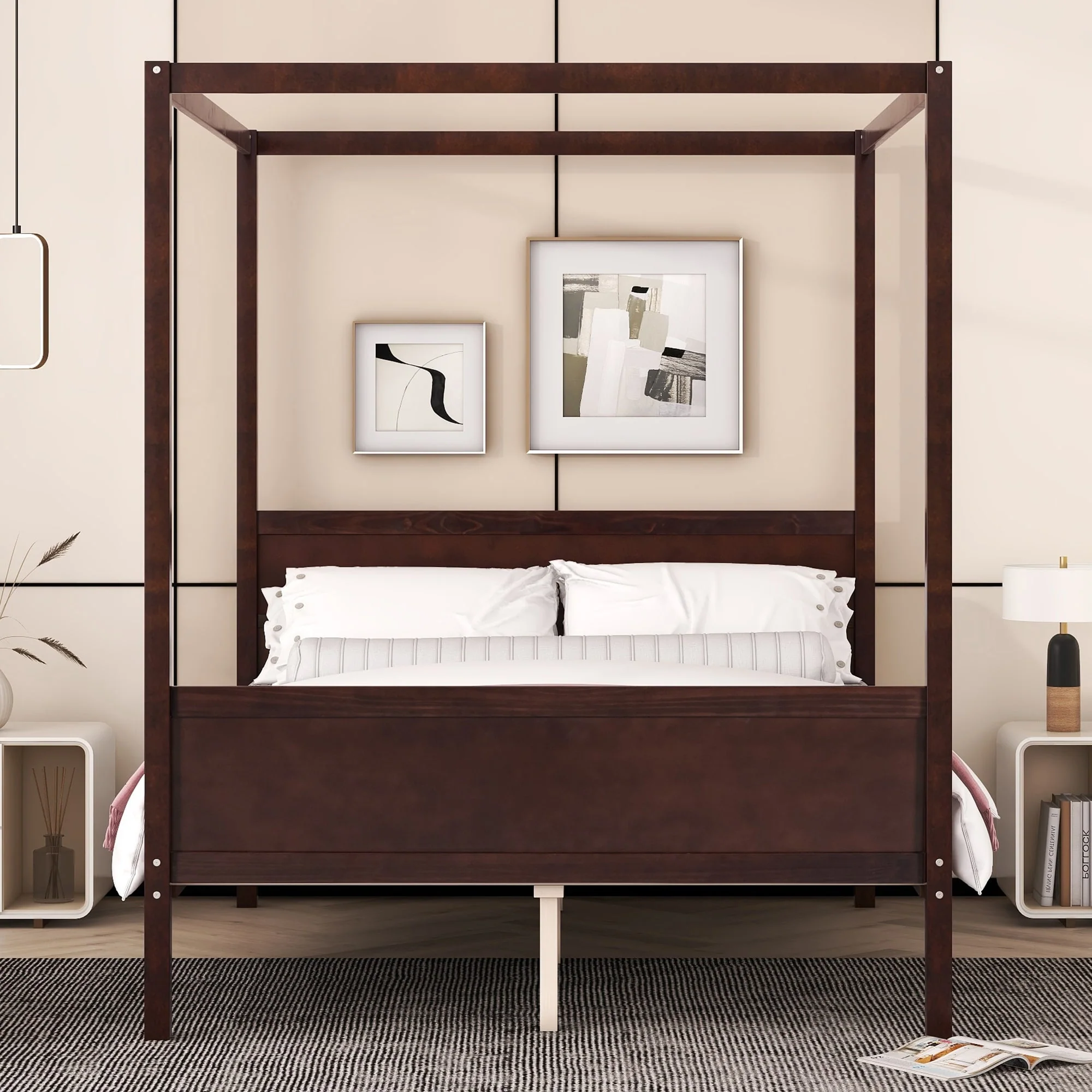 Queen Size Wood Canopy Platform Bed