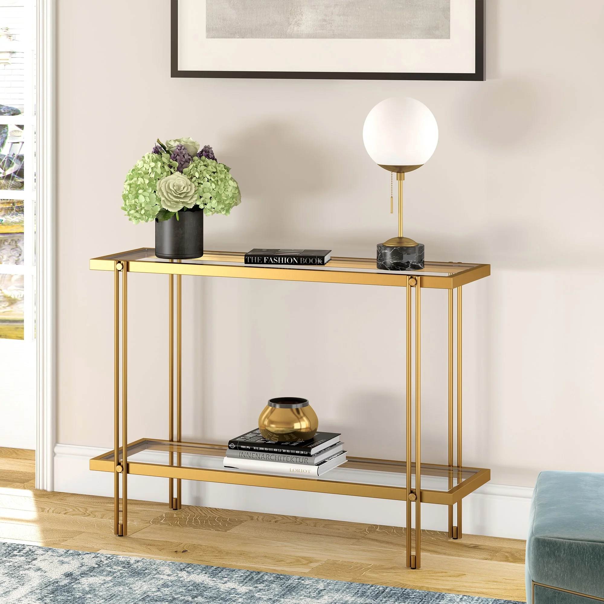 Inez Steel and Glass Console Table