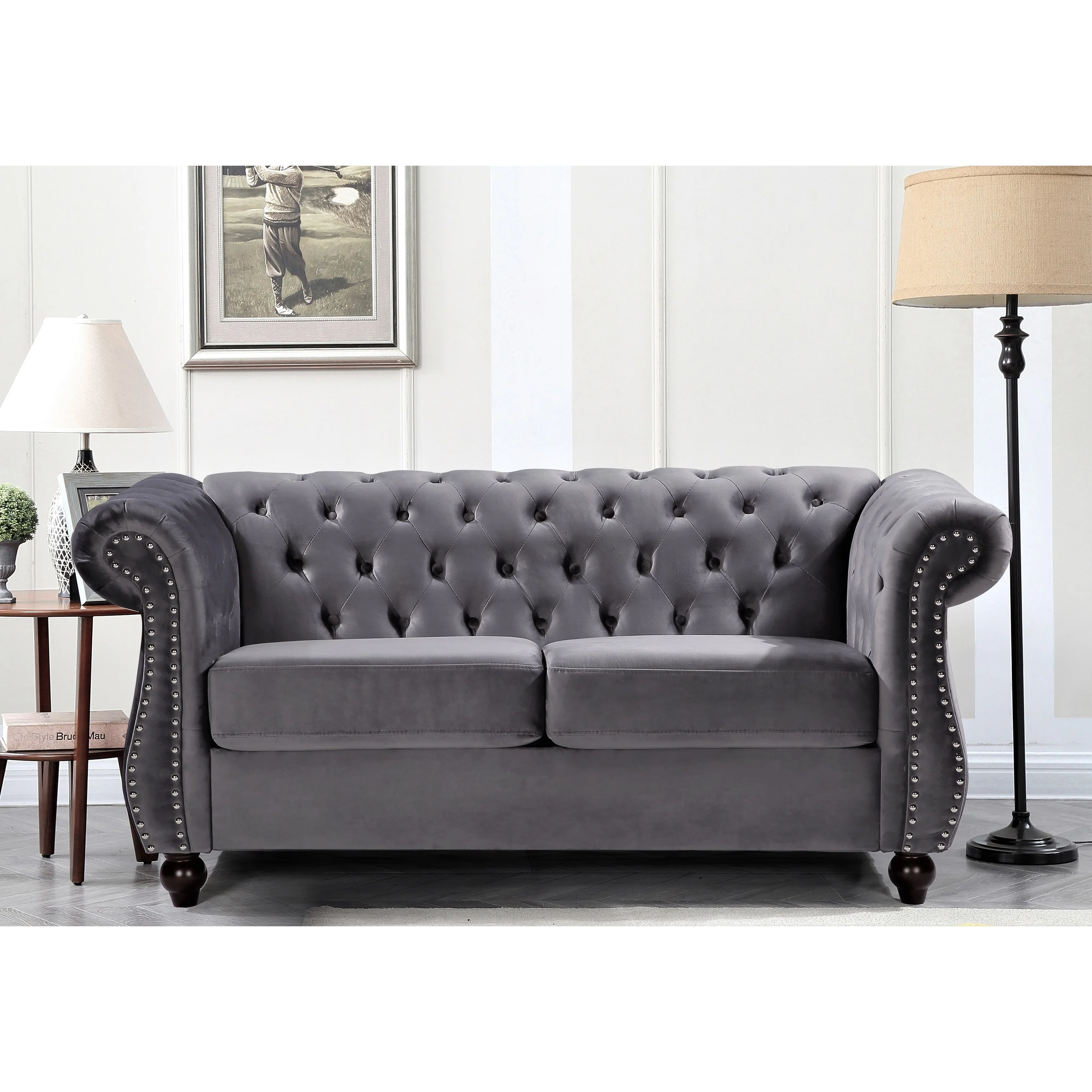 Kemos Velvet Chesterfield Loveseat