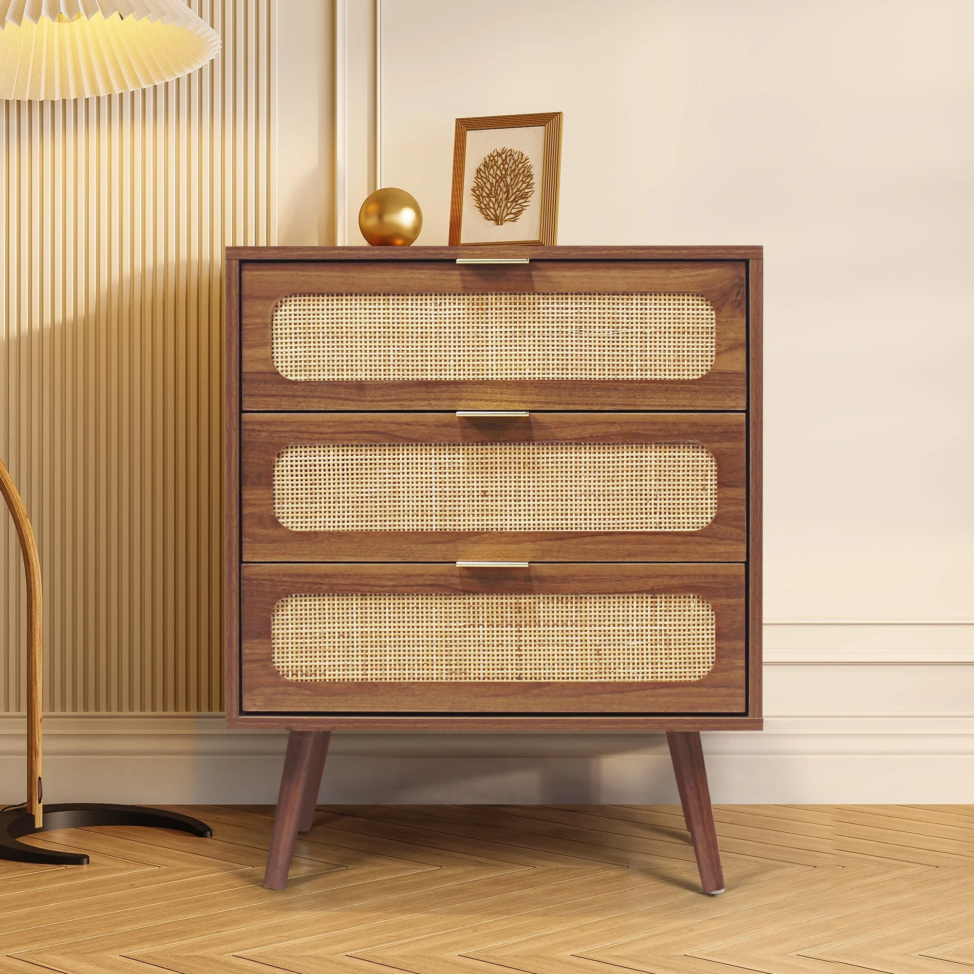 3-Drawer Wood Storage Nightstand