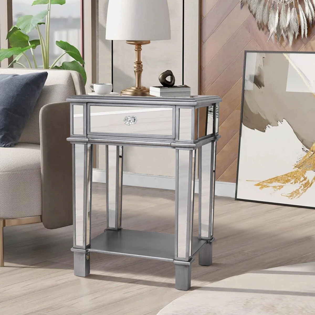 1-drawer Mirrored Accent End Table
