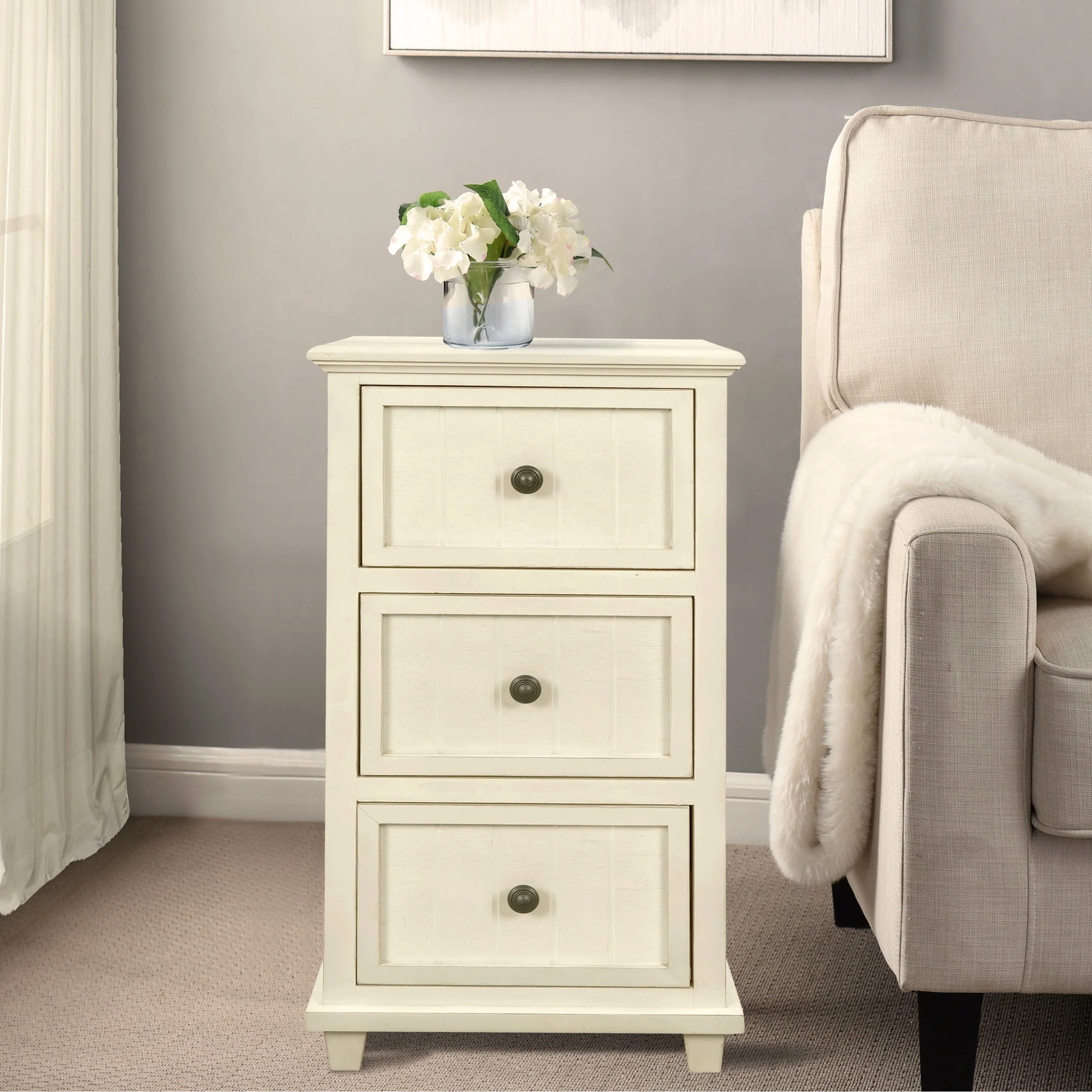 Egg Shell Three Drawer Side Table