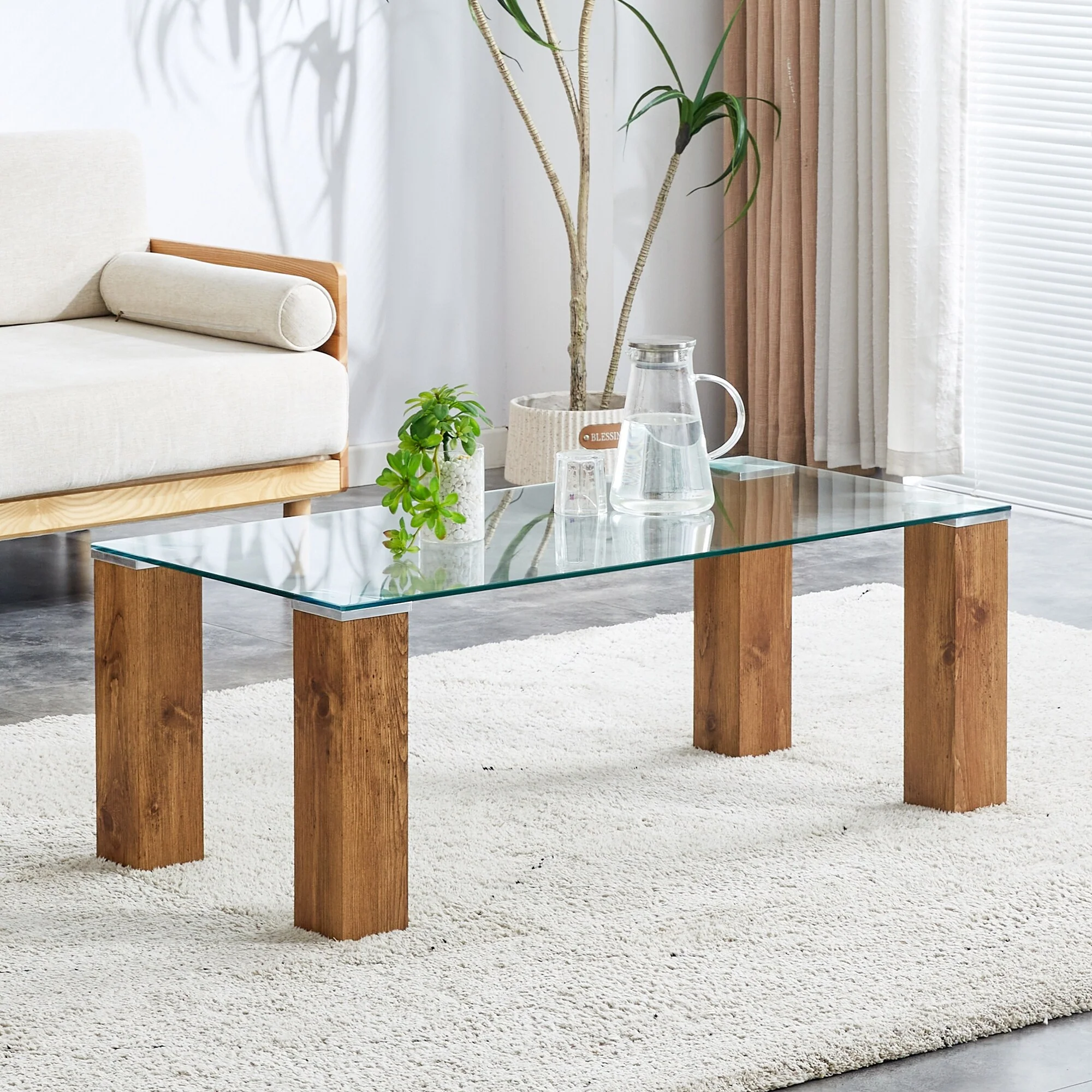 Glass-Top Coffee Table with MDF Legs