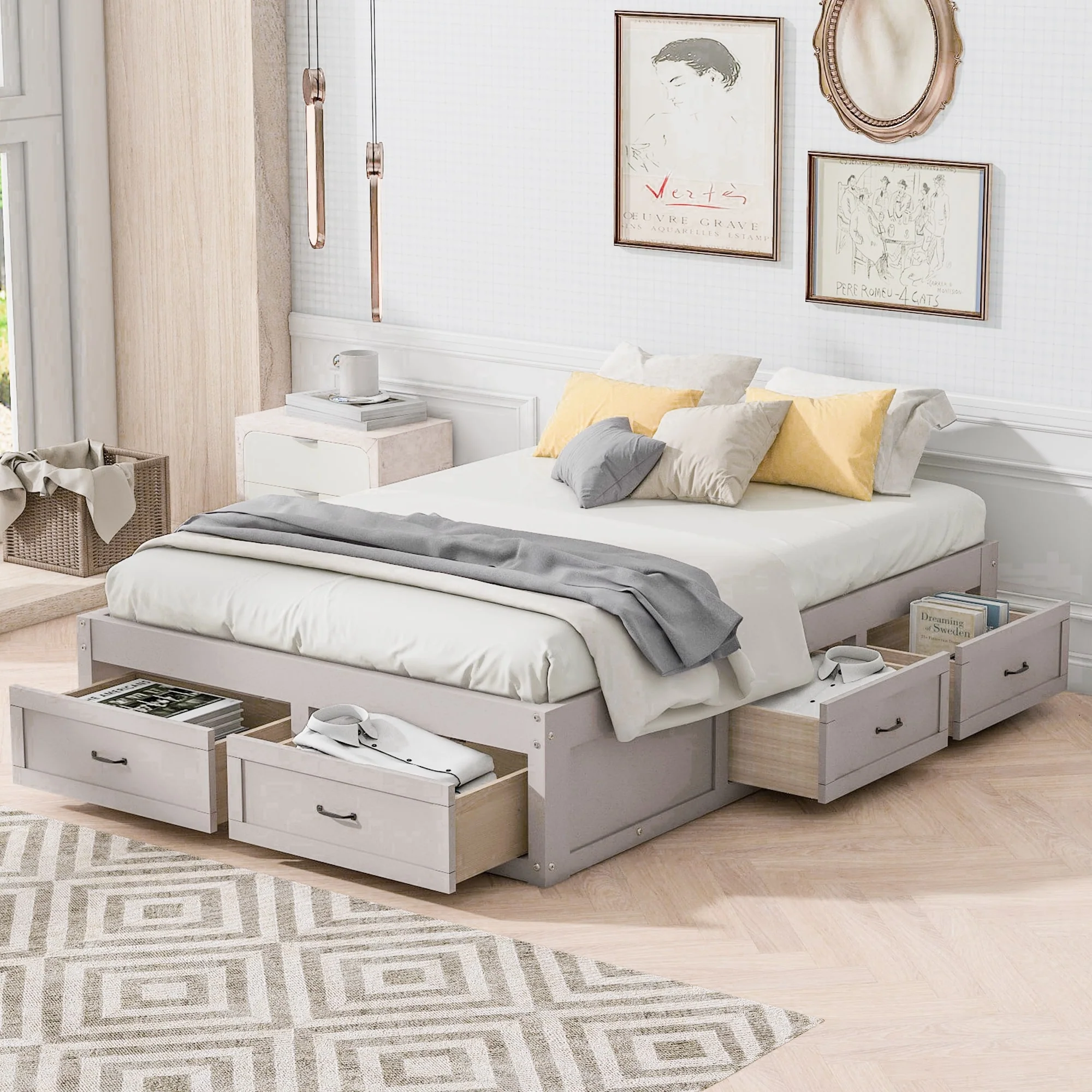 Platform Bed with 6 Storage Drawers