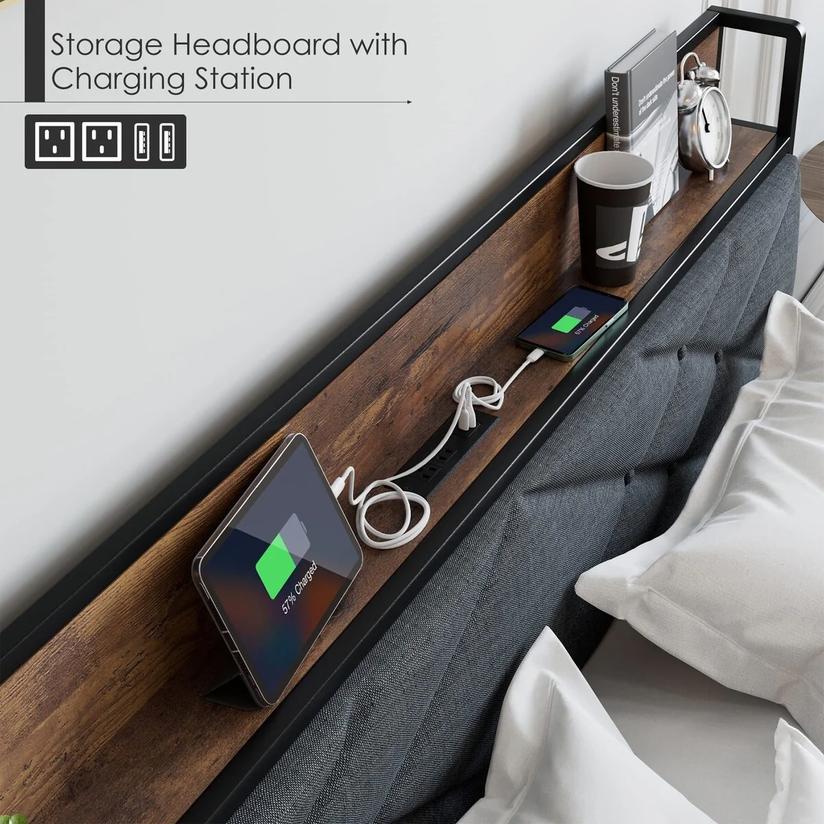 Full Size Bed Frame with USB Ports