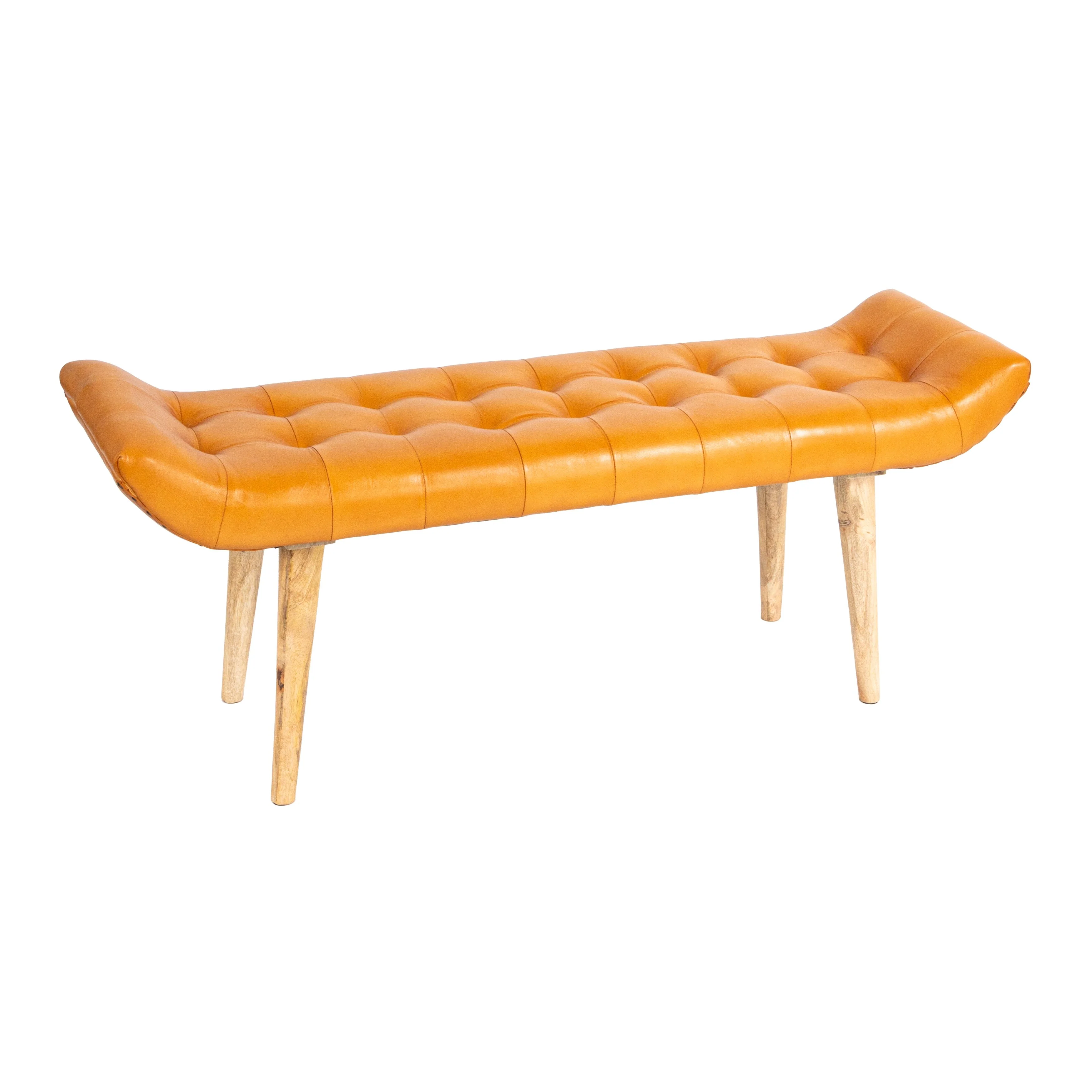 Wood and Goat Leather Bench