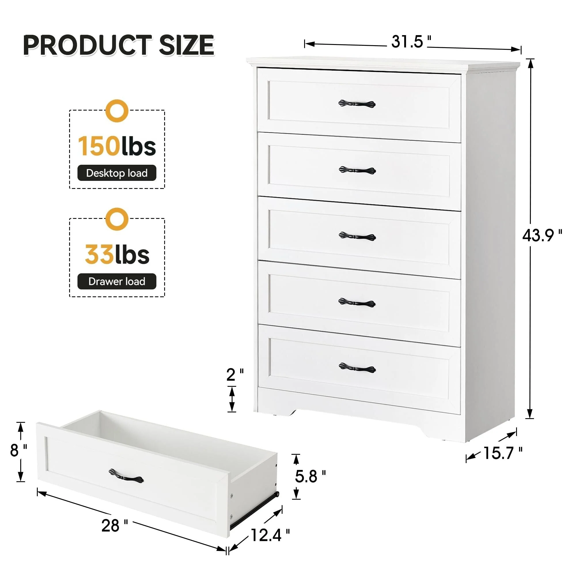 5 Drawers Dresser with Deep Drawers