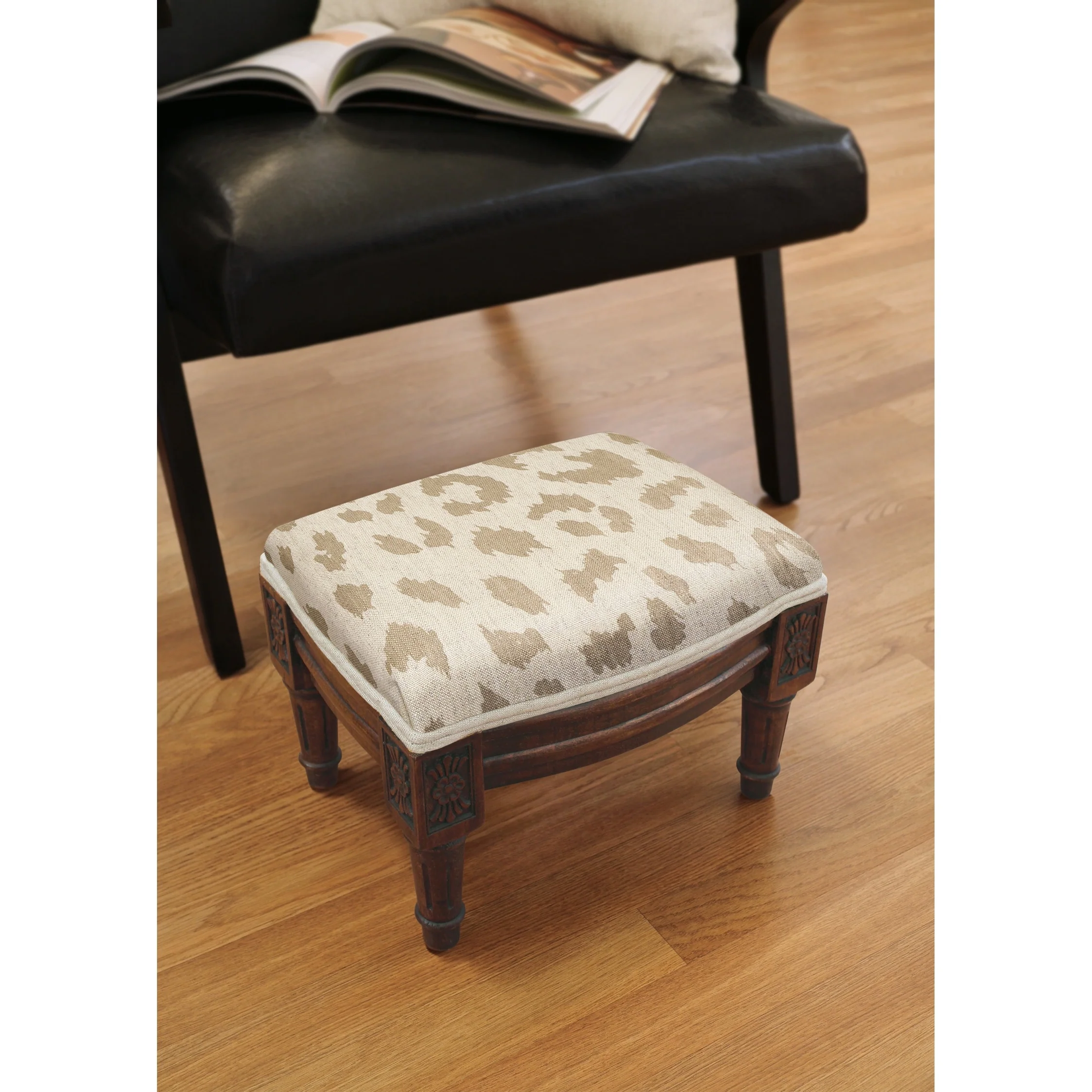 Taupe Cheetah Print Footstool