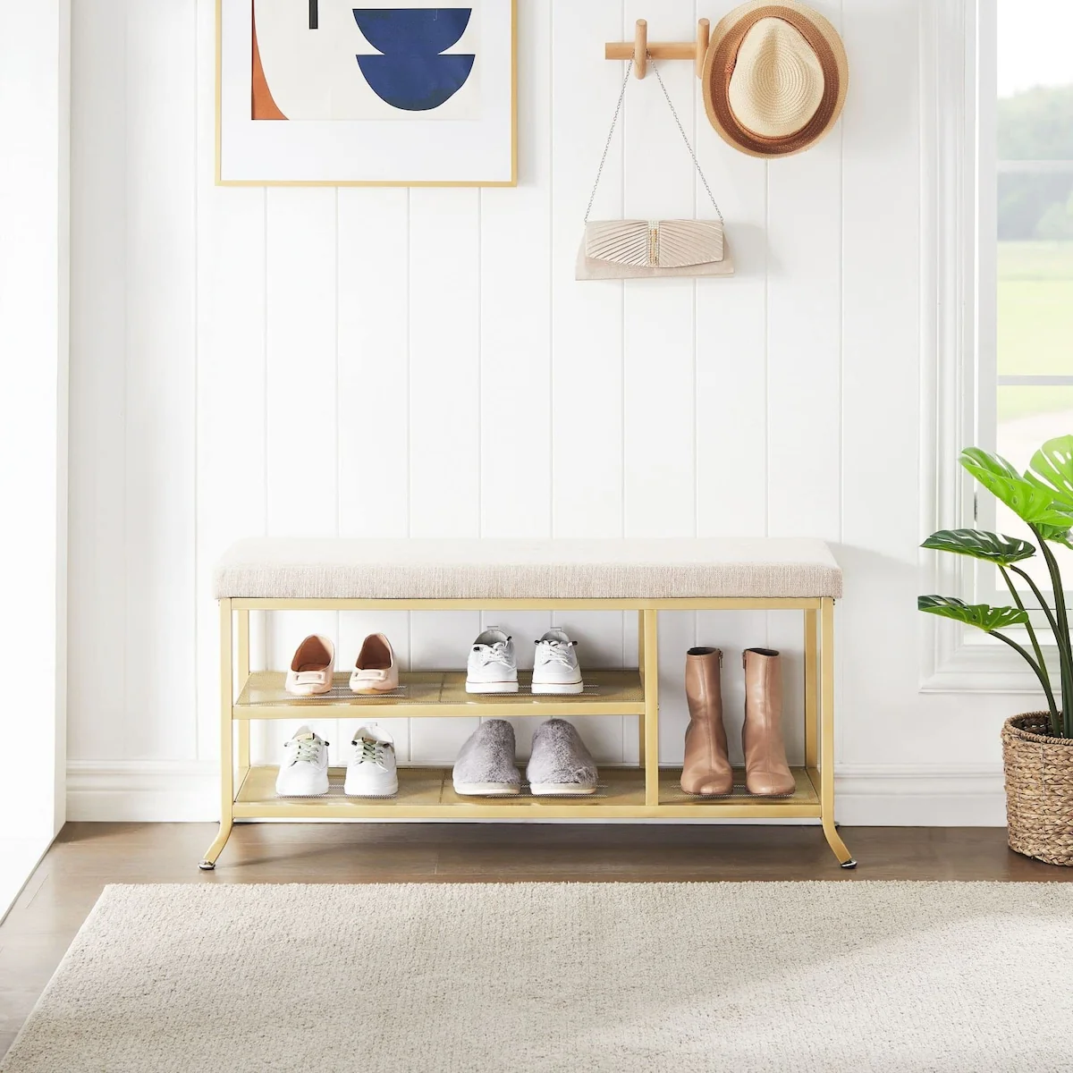 Shoe Bench, 2-Tier Rack for Entryway