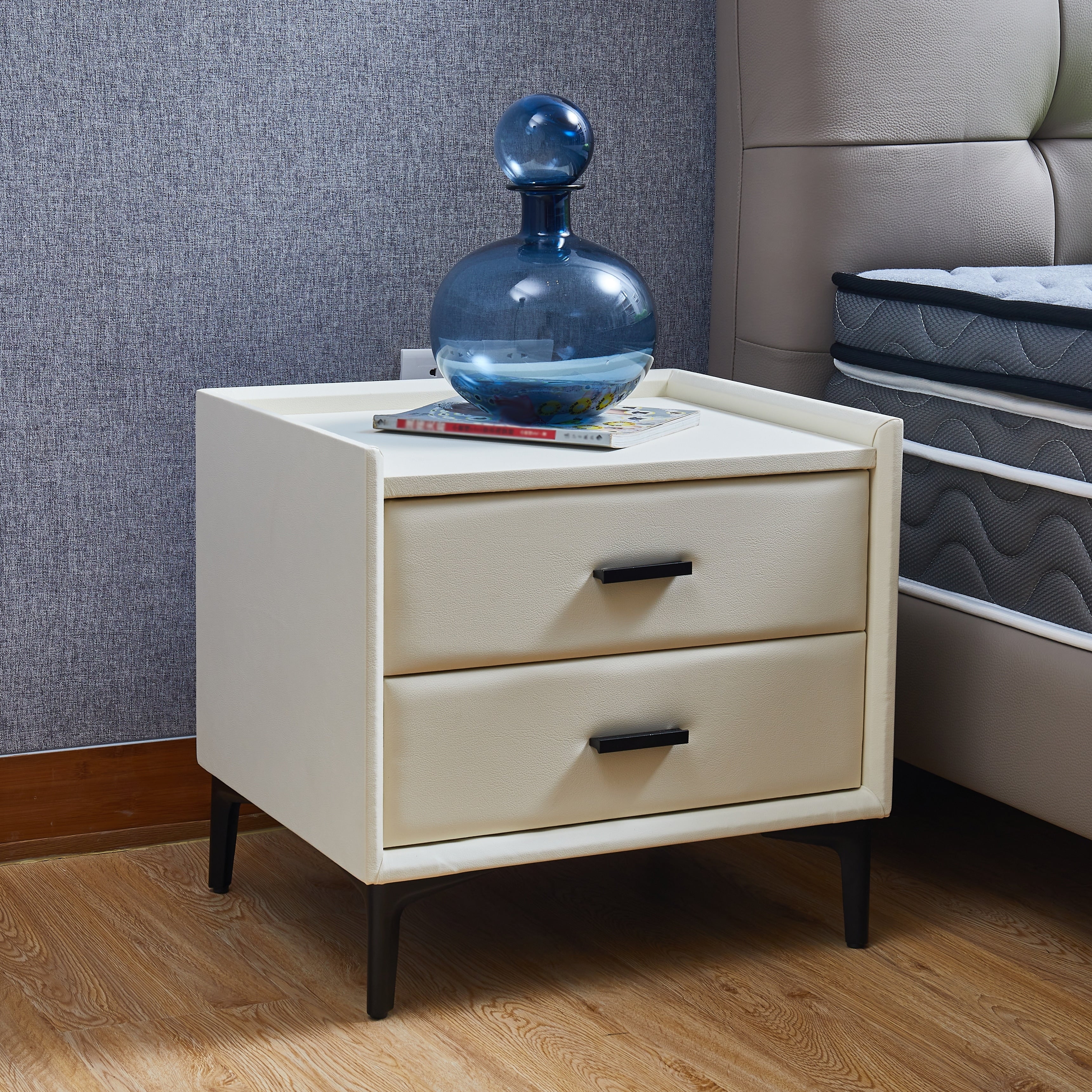 2-Drawer Faux Leather Nightstand