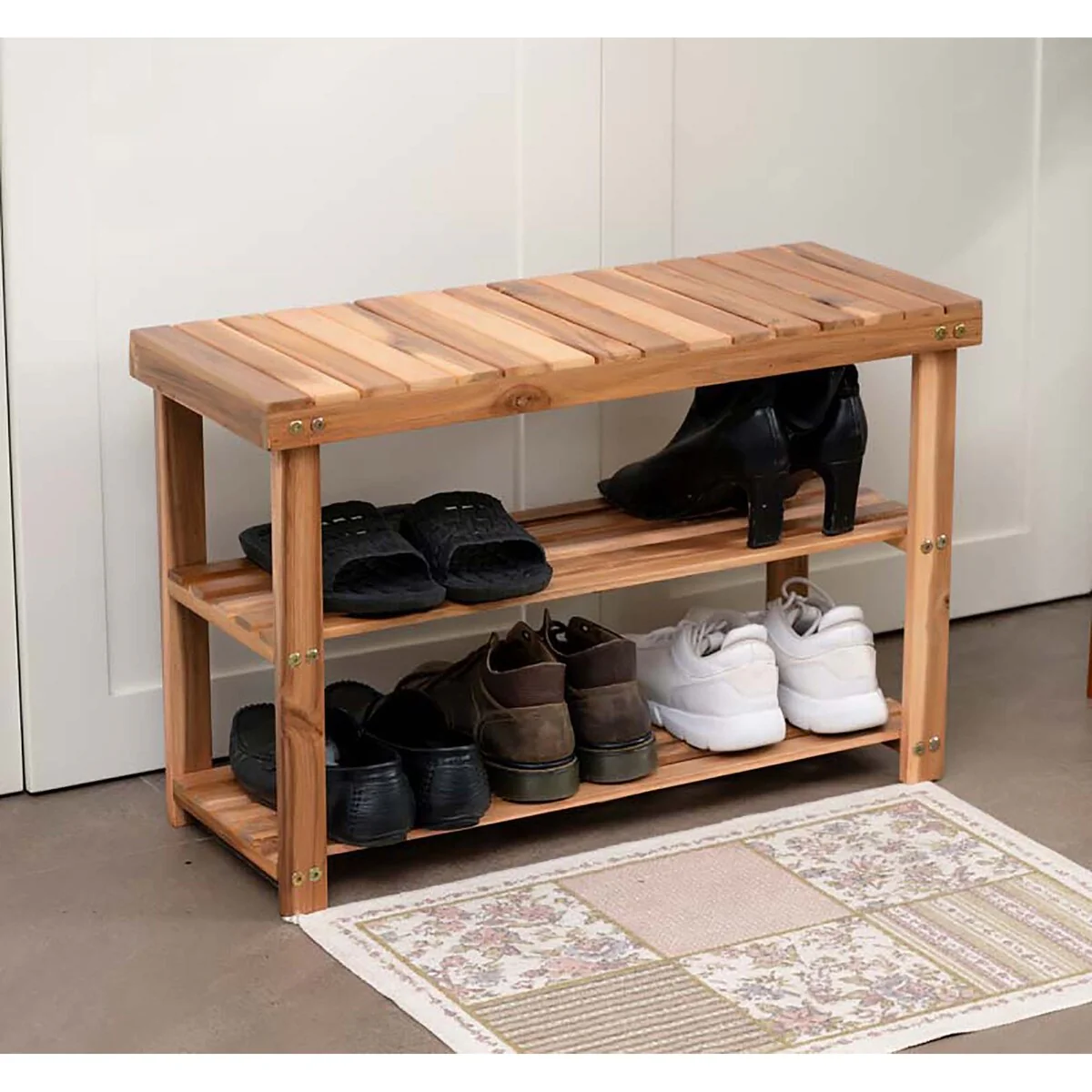 Entryway Wood Shoe Rack Bench