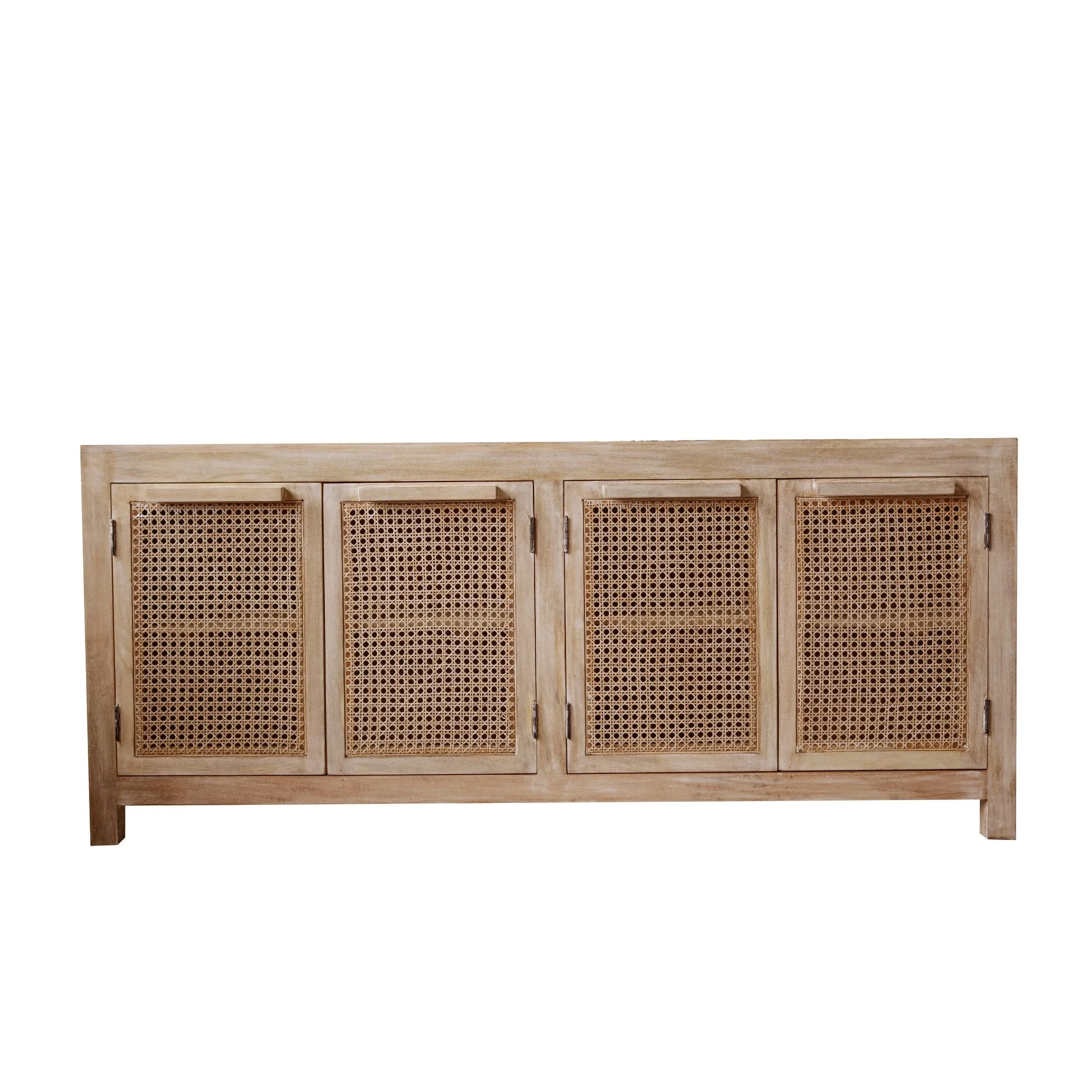 Mango Wood and Cane 4-Door Sideboard Cabinet
