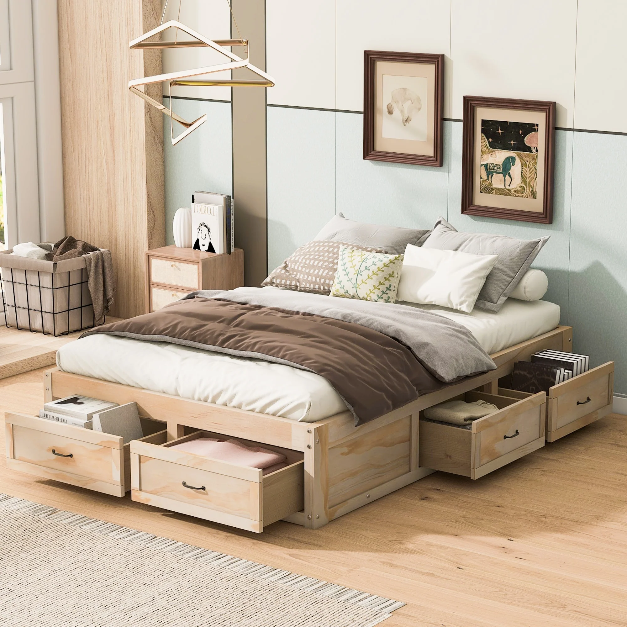 Platform Bed with 6 Storage Drawers