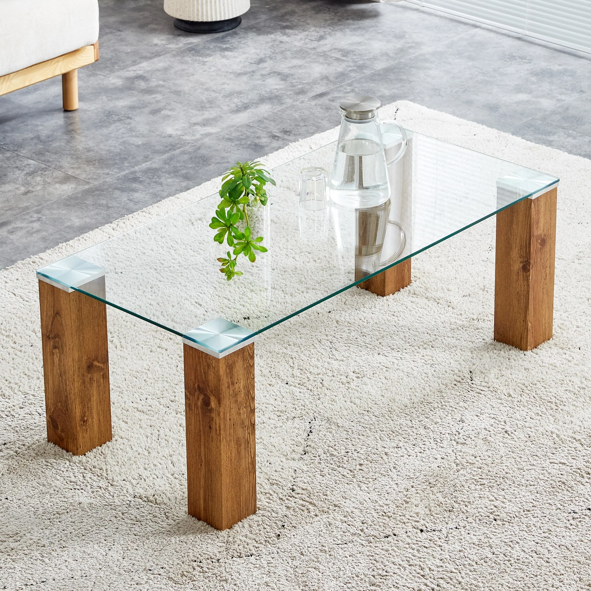Glass-Top Coffee Table with MDF Legs