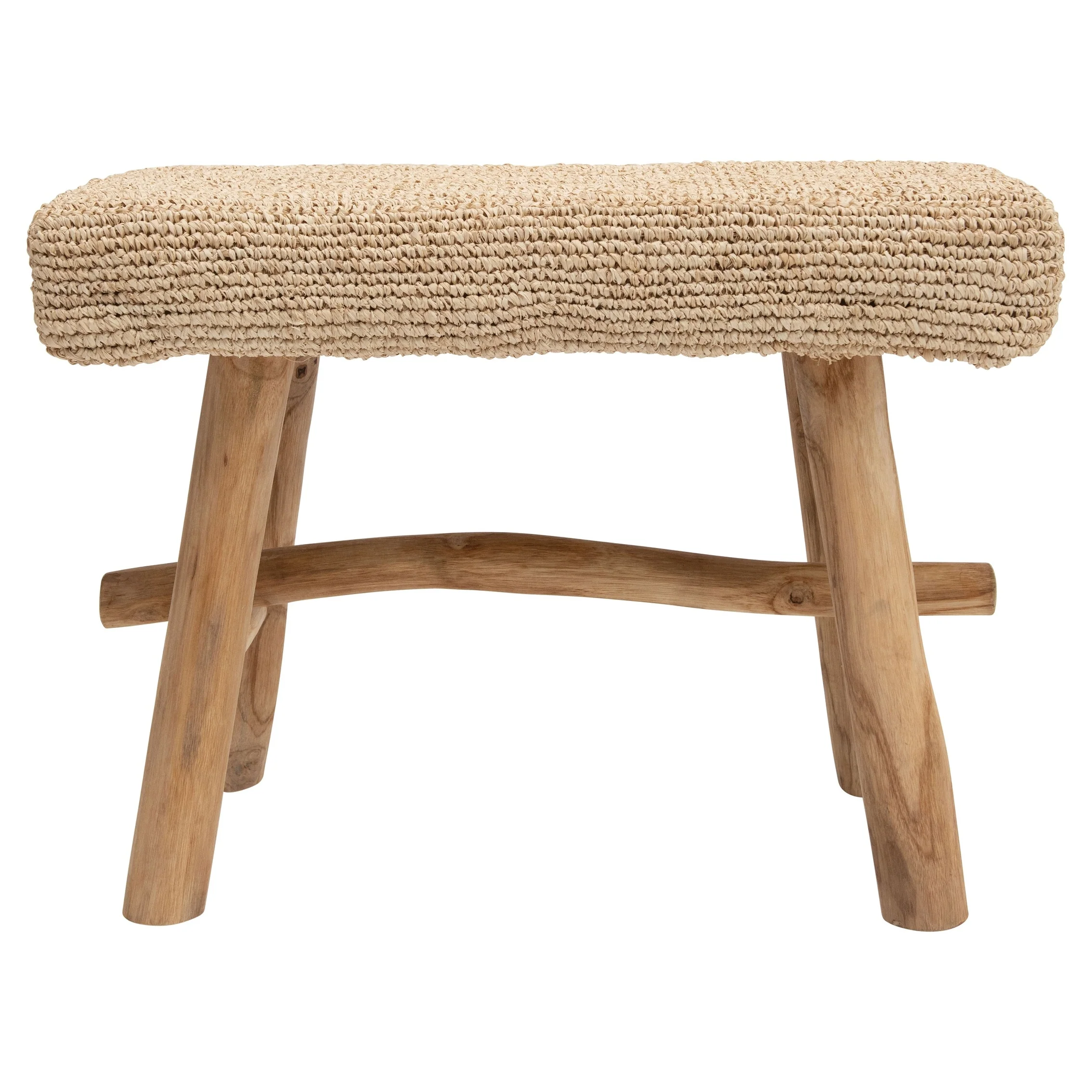 Woven Mendong and Teakwood Stool