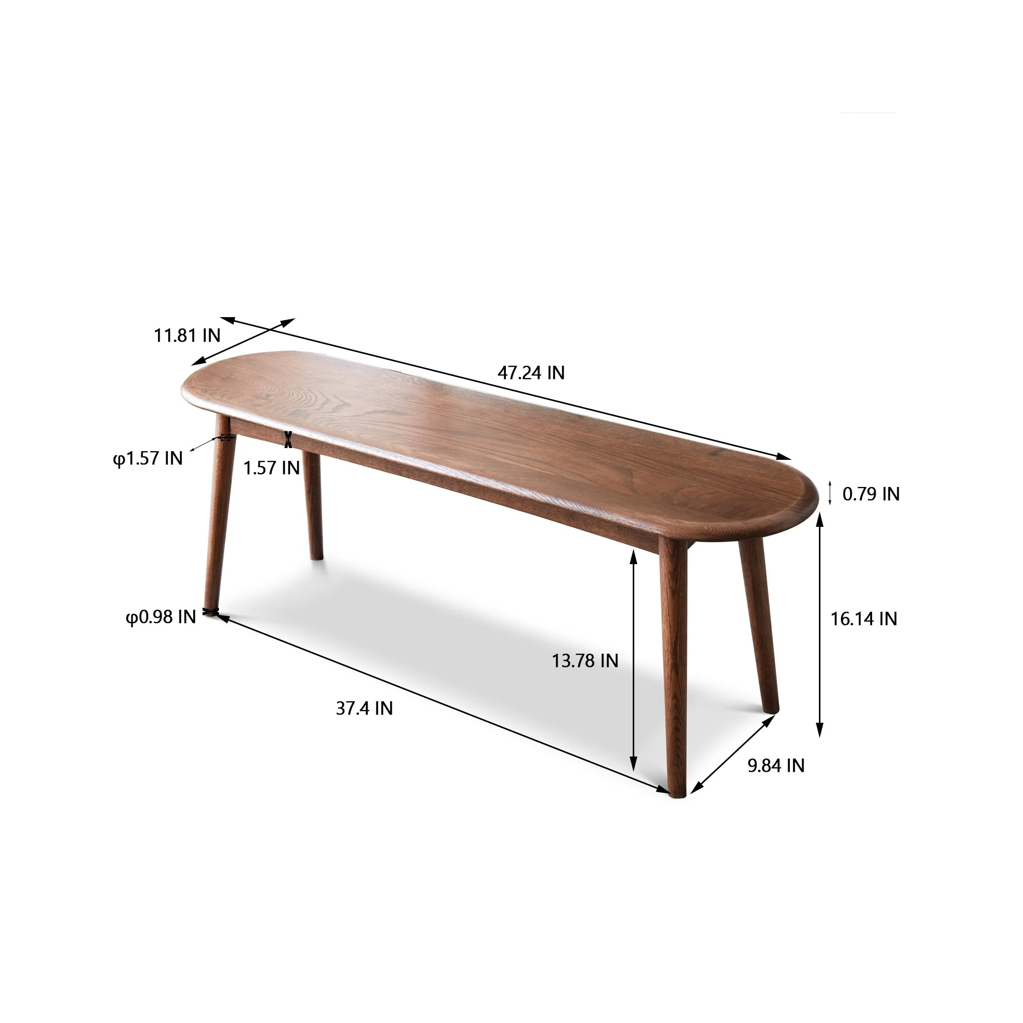 Natural oak bench, living room bench