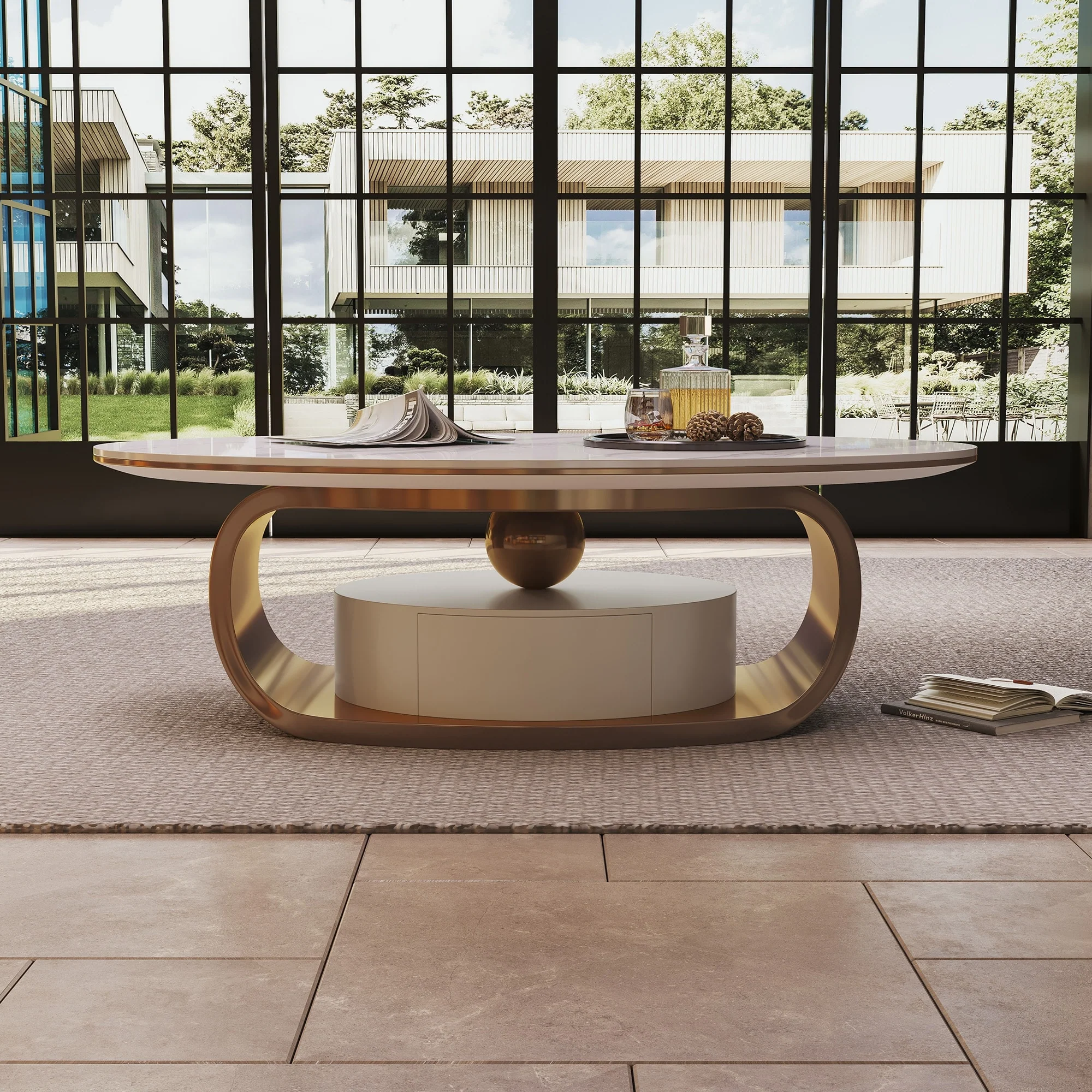 Faux Marble Coffee Table with Storage