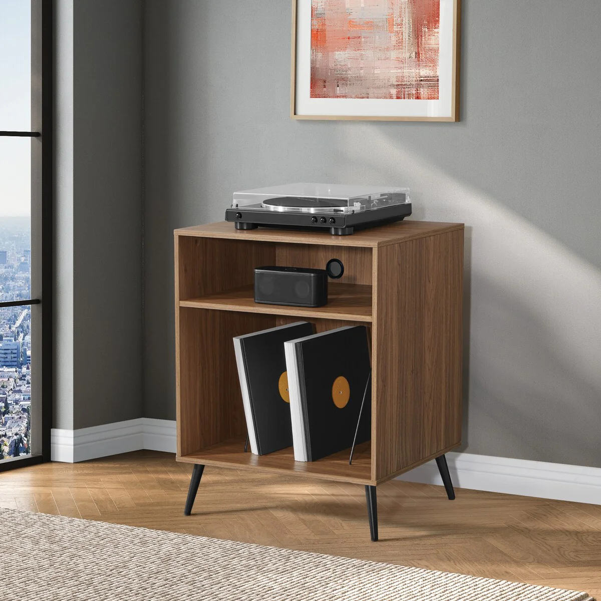 Retro Record Player Stand w/ Album