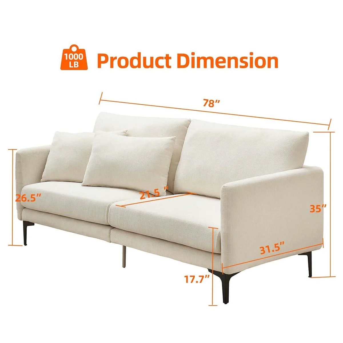 78 Inch Sofa, 3 Seater Sofa