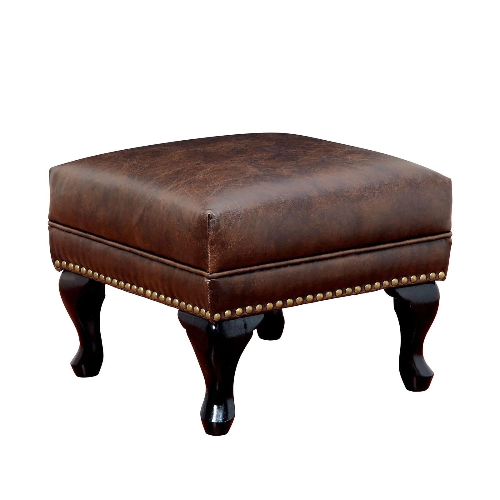 Leatherette Ottoman in Rustic Brown