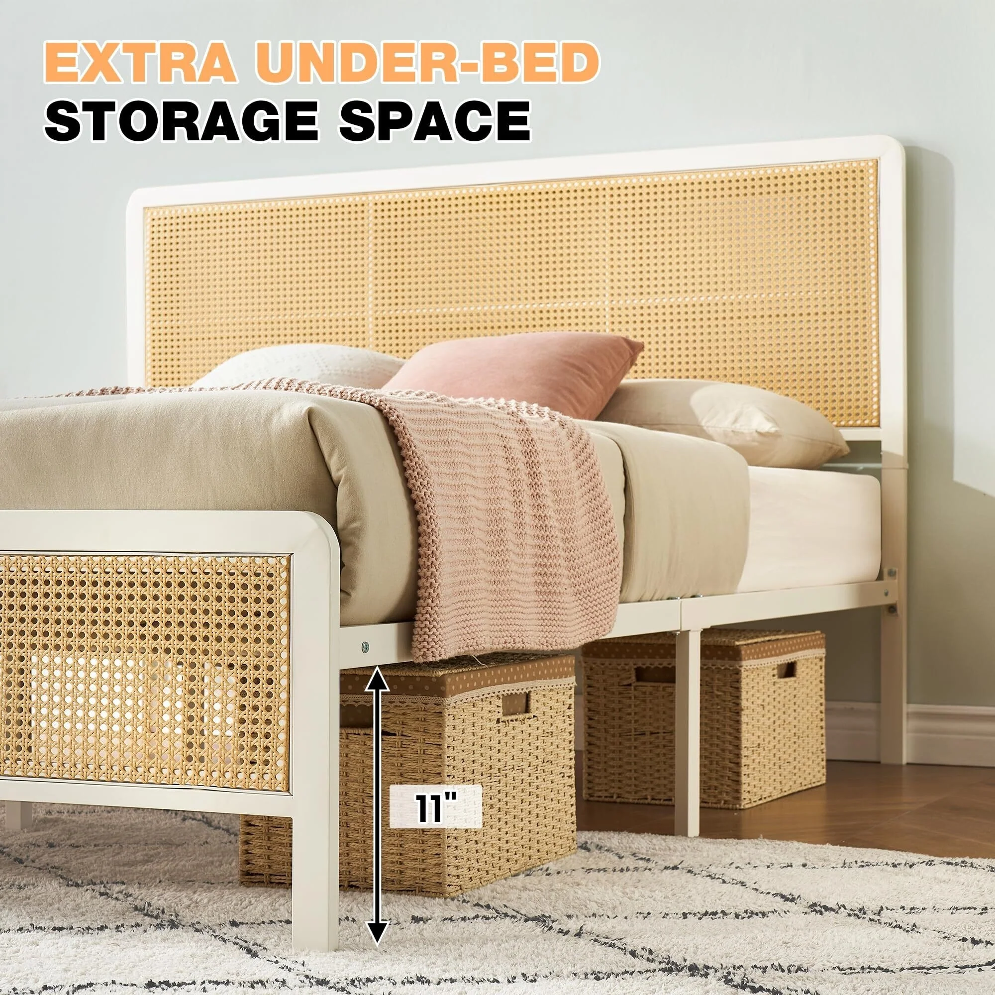 Modern Style Cane Boho Bed Frames