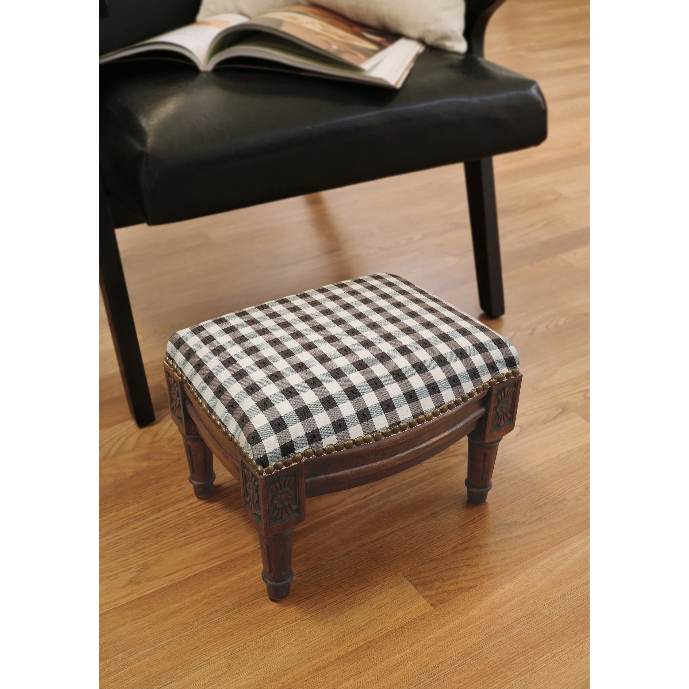 Black Gingham Footstool