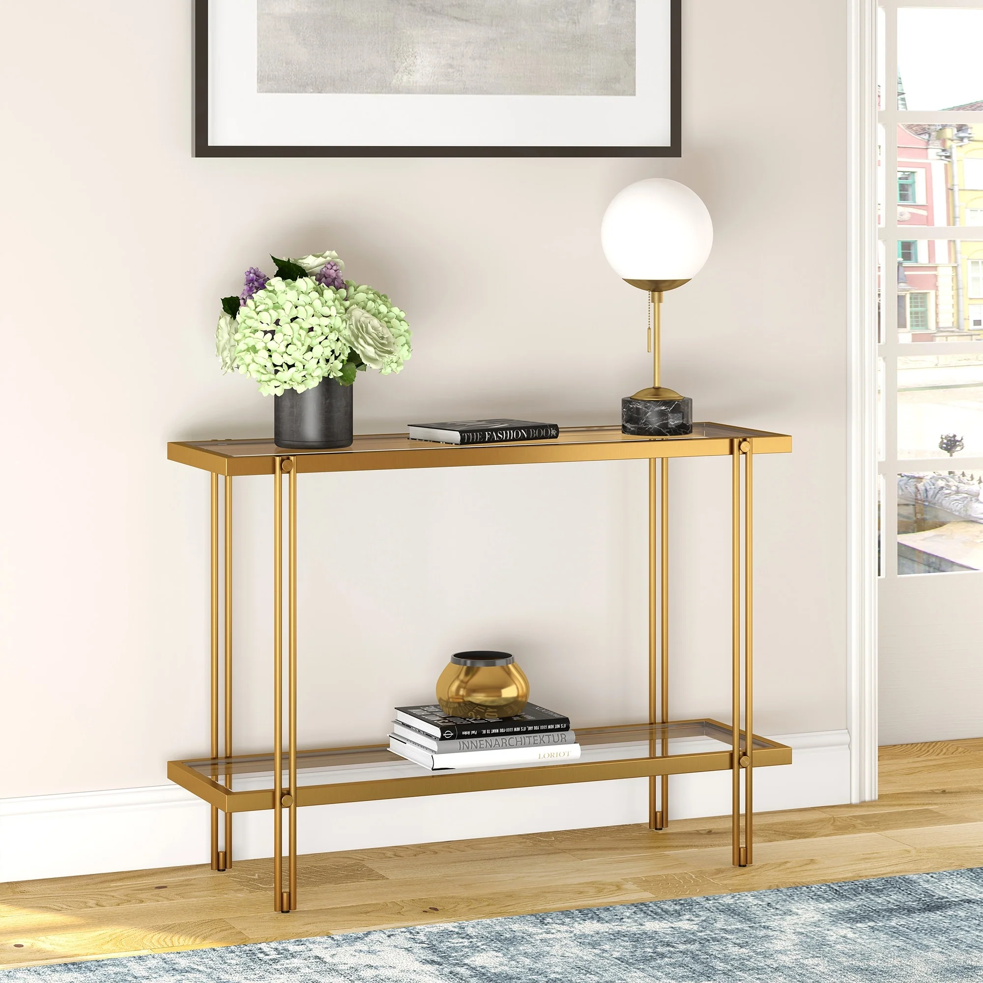 Inez Steel and Glass Console Table