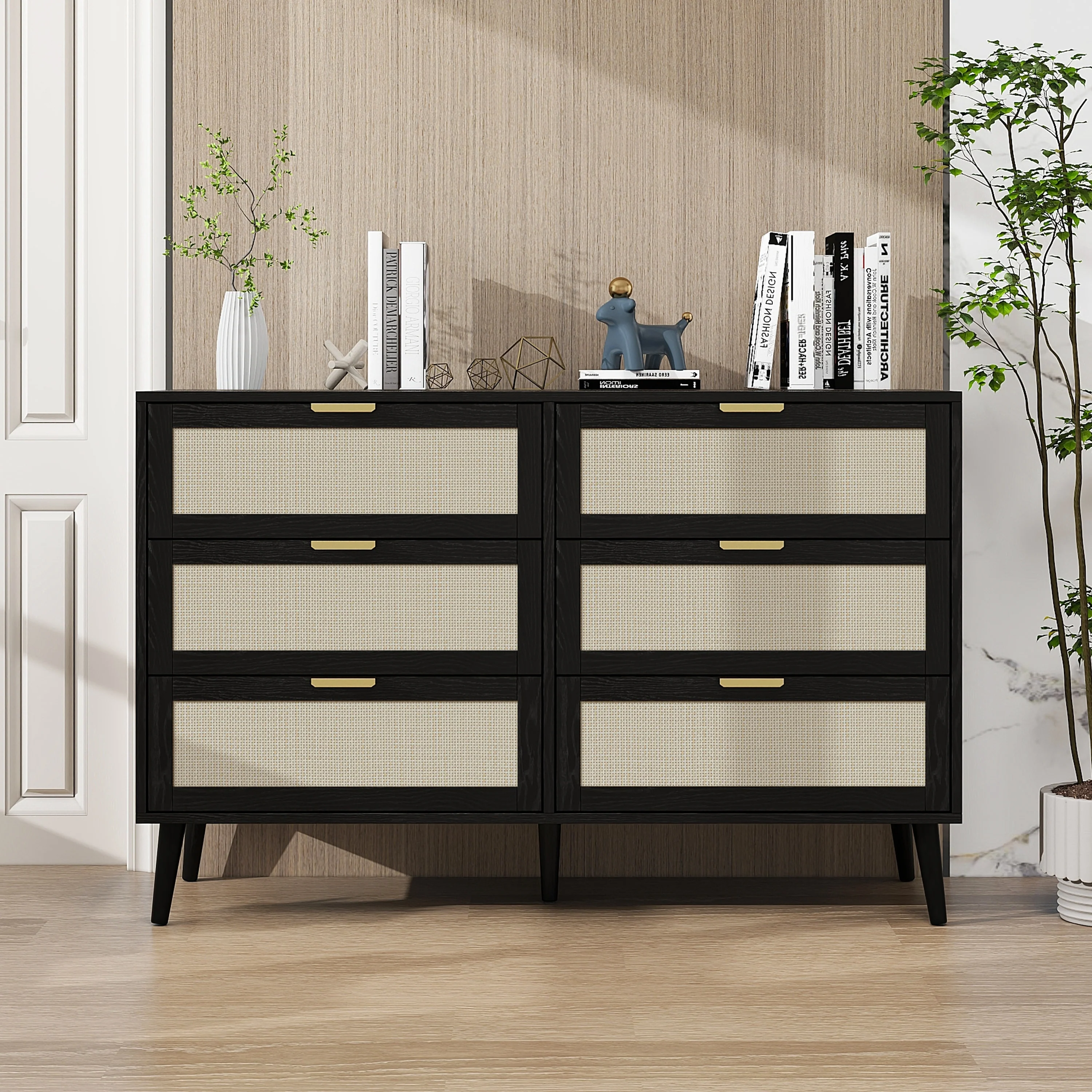 Modern 6-Drawer Wood Dresser Cabinet