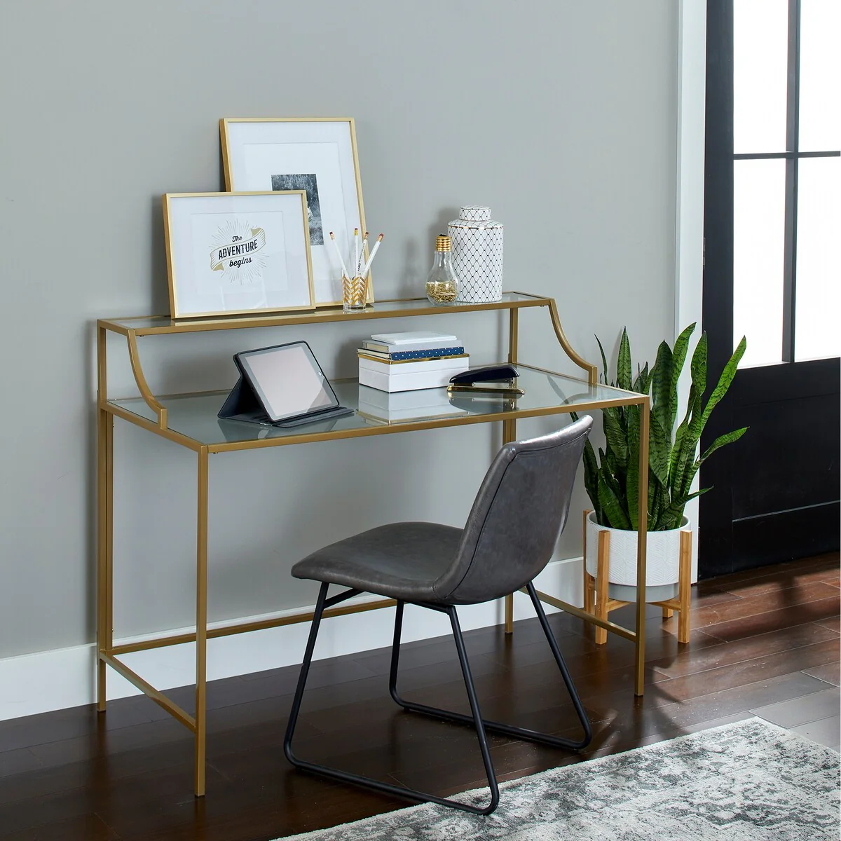 Nola Writing Desk, Gold Finish