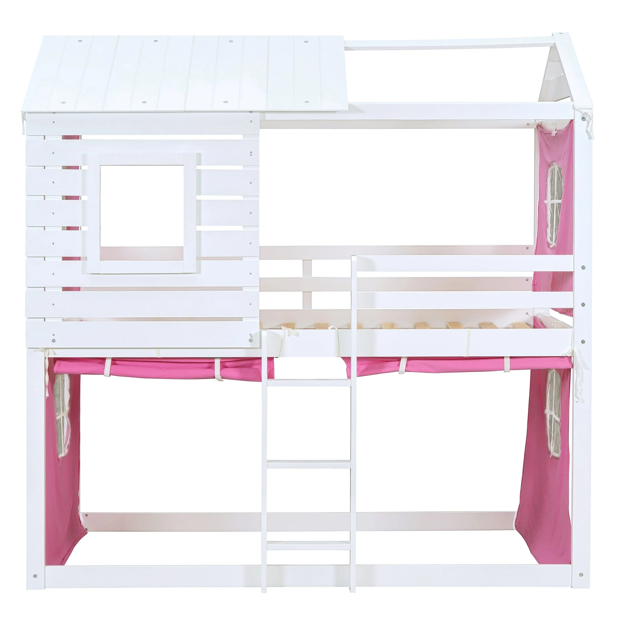 Bunk Wood House Bed with Tent