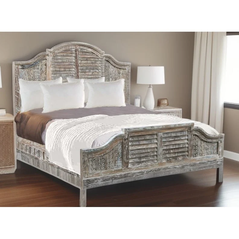 Shutter Scallop Solid Wood King White Bed