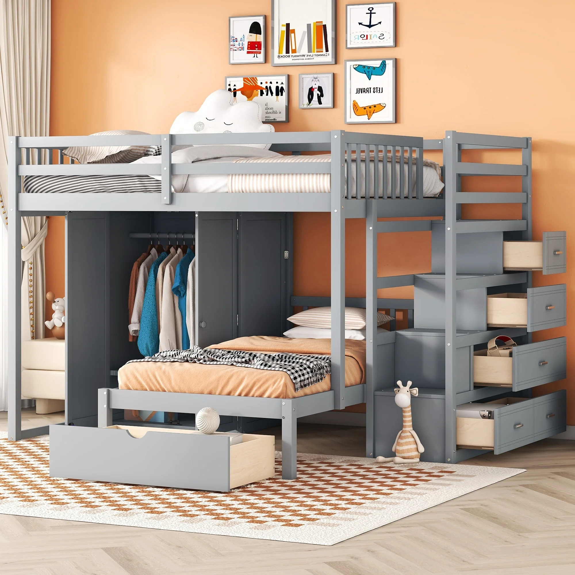 Over Bunk Bed with Wardrobe