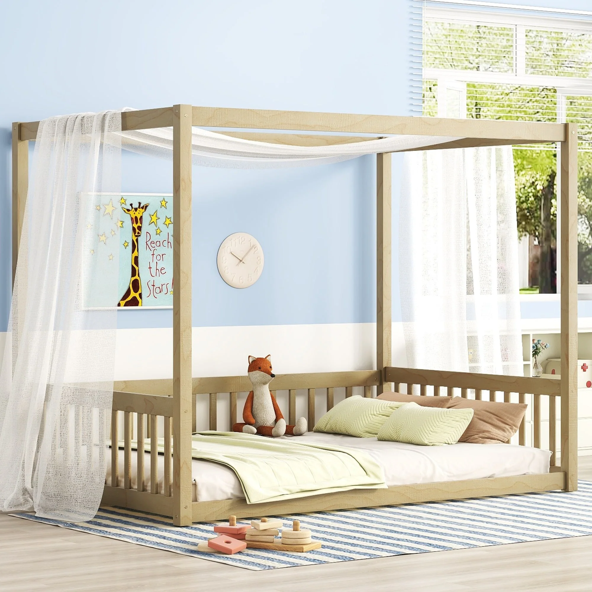 Canopy Frame Floor Bed with Fence