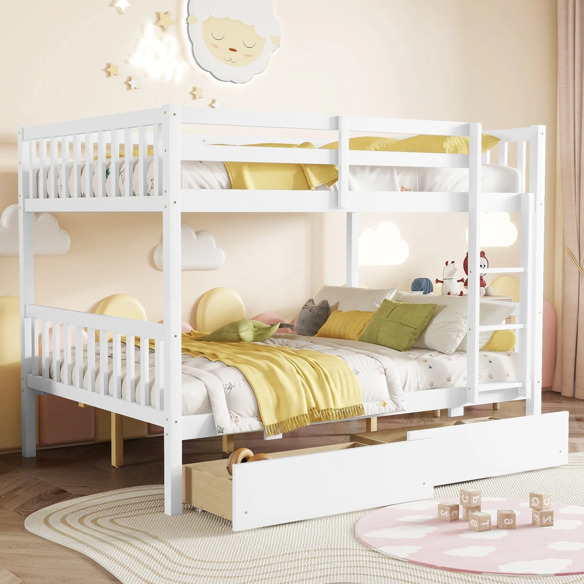 Rubber Wood Bunk Bed with 2 Drawers