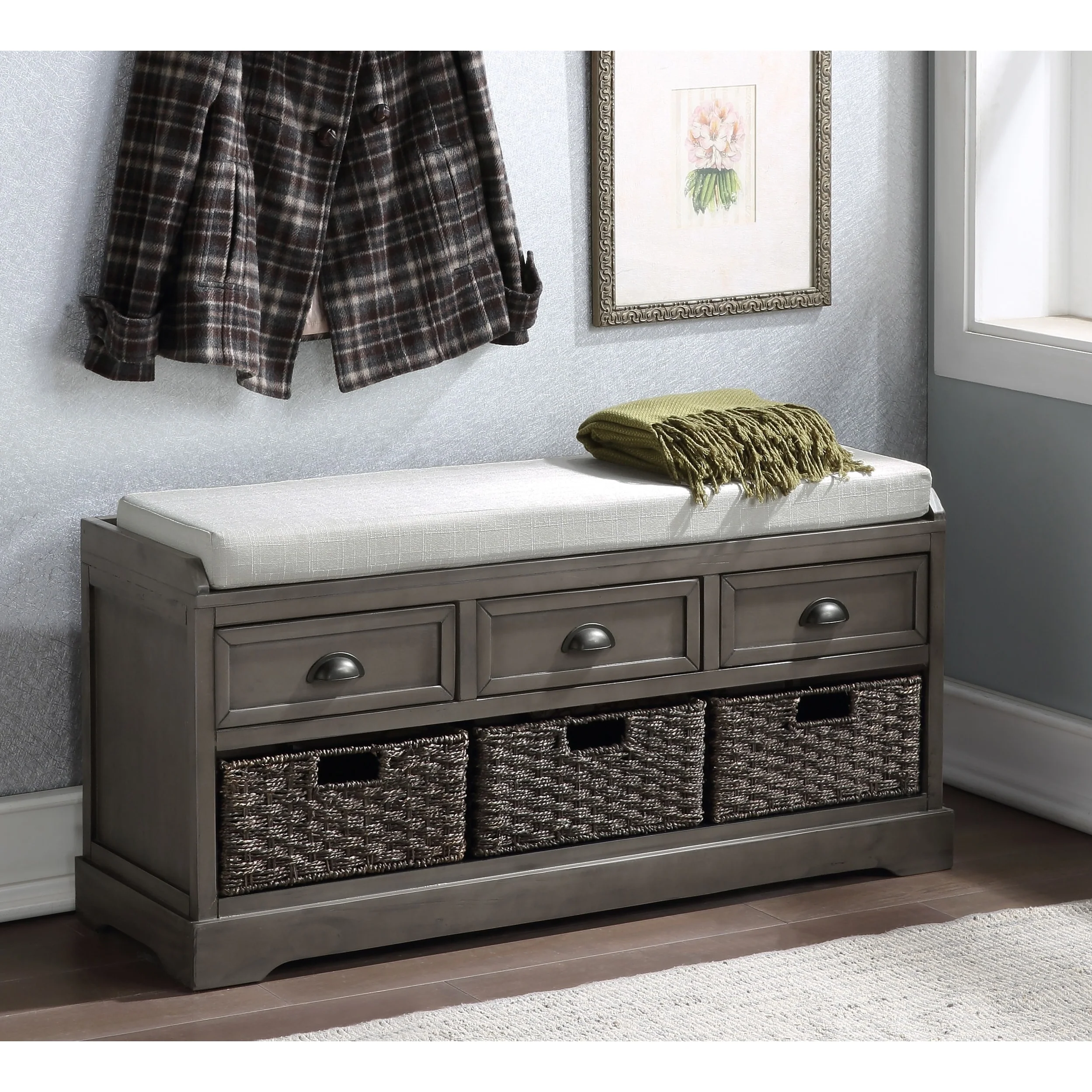 Wood Storage Bench with 3 Drawers