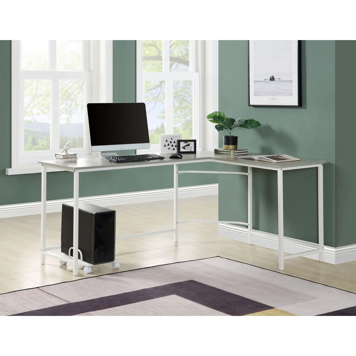 Computer Desk, Gray & White Finish