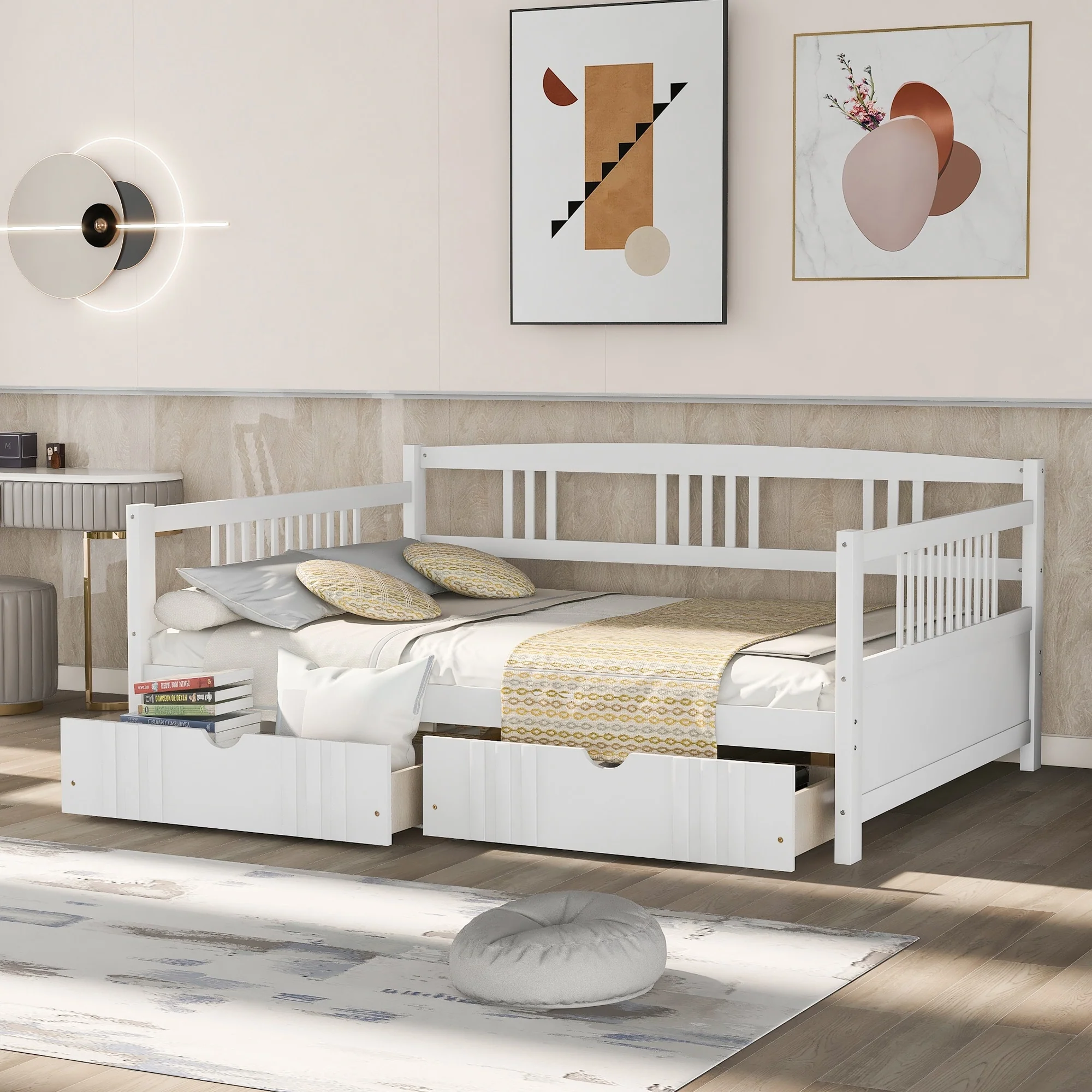 Daybed Wood Bed with Two Drawers
