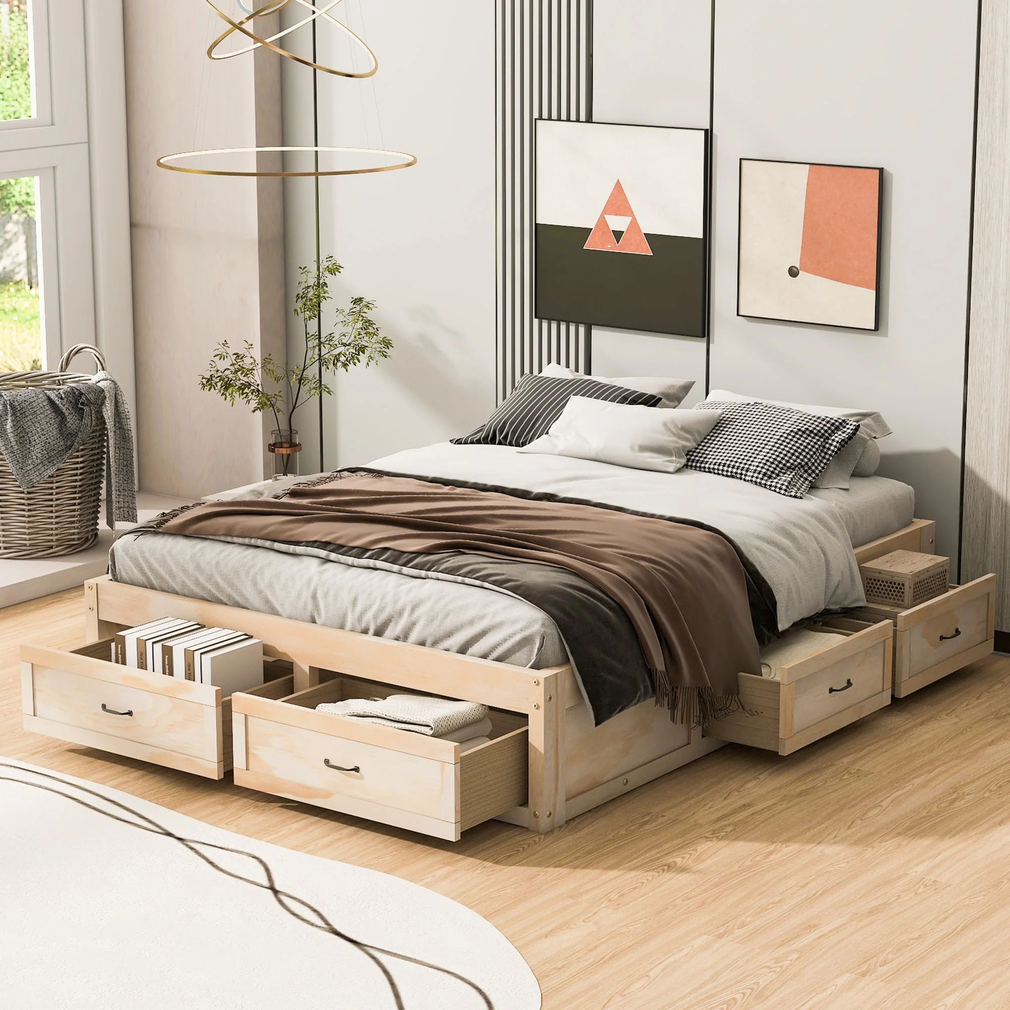Platform Bed with 6 Storage Drawers