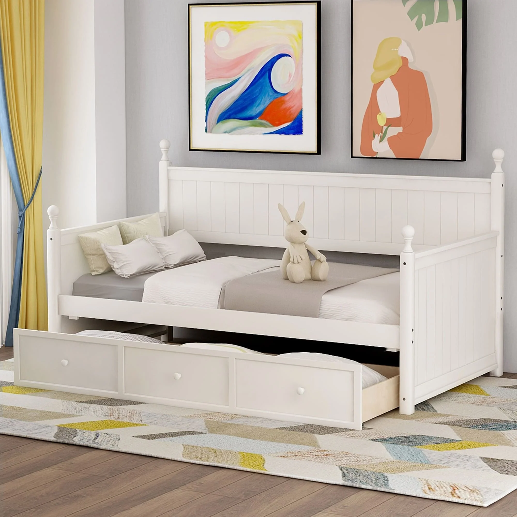 Wood Daybed with Three Drawers
