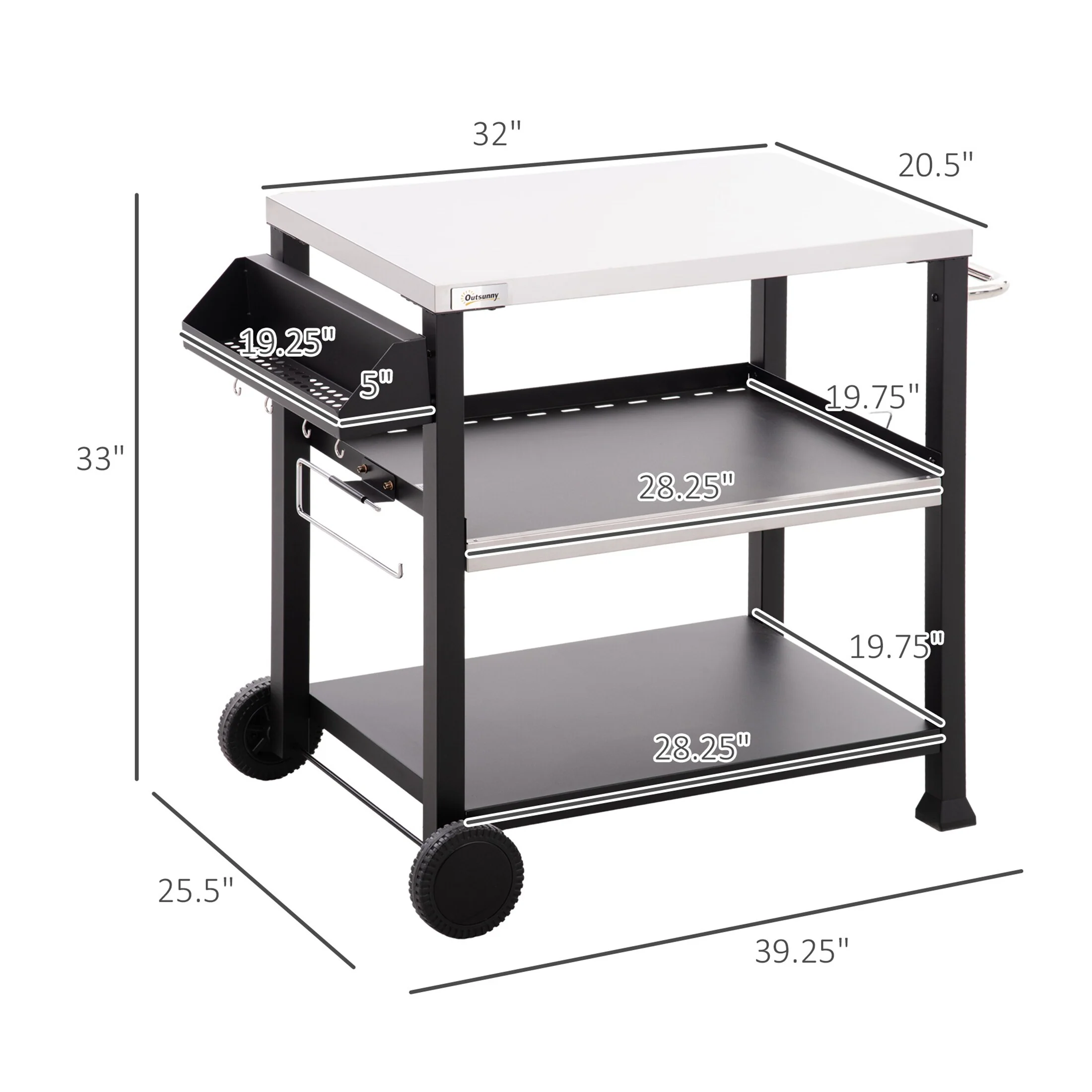 Three-Shelf Outdoor Grill Cart