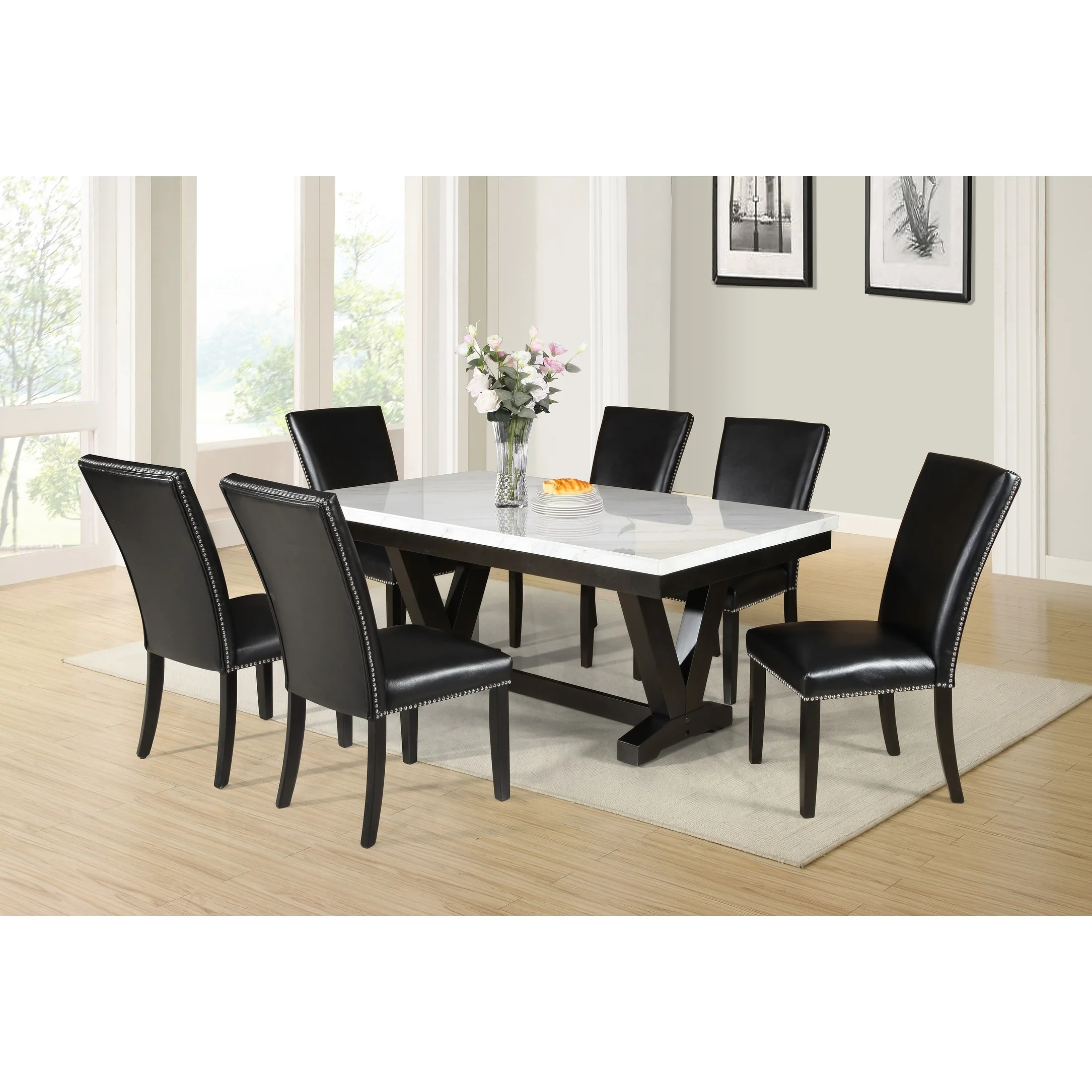 Steve Silver Fenton White Marble Dining Set