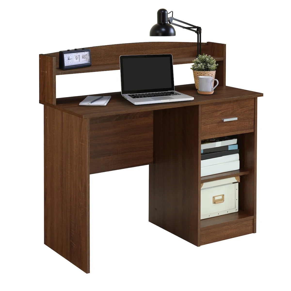 Modern Office Desk with Hutch, Oak