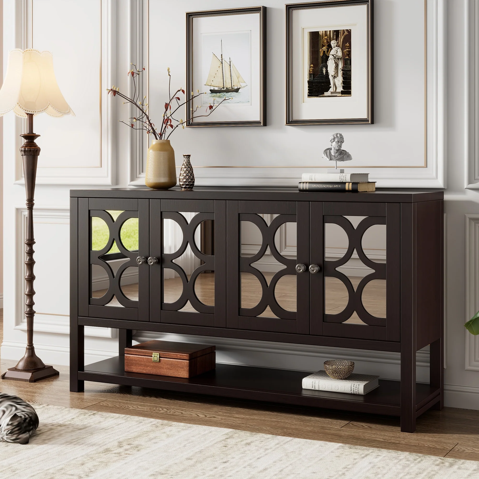 Console Table with Mirrored Doors
