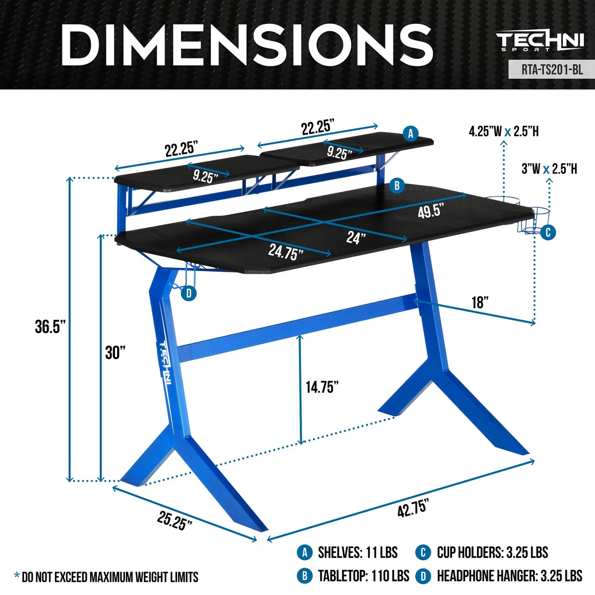 Sport Blue Stryker Gaming Desk, Blue