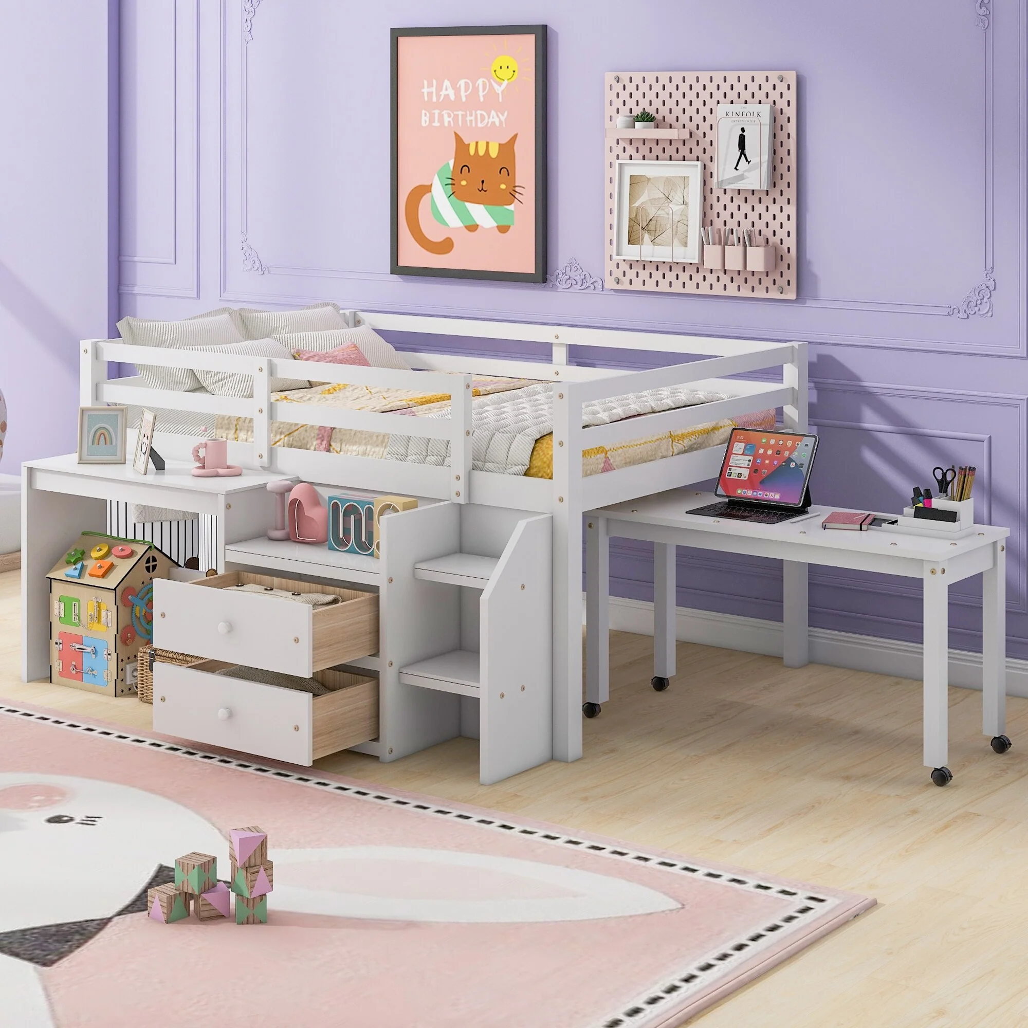Loft Bed with Desk and Drawers
