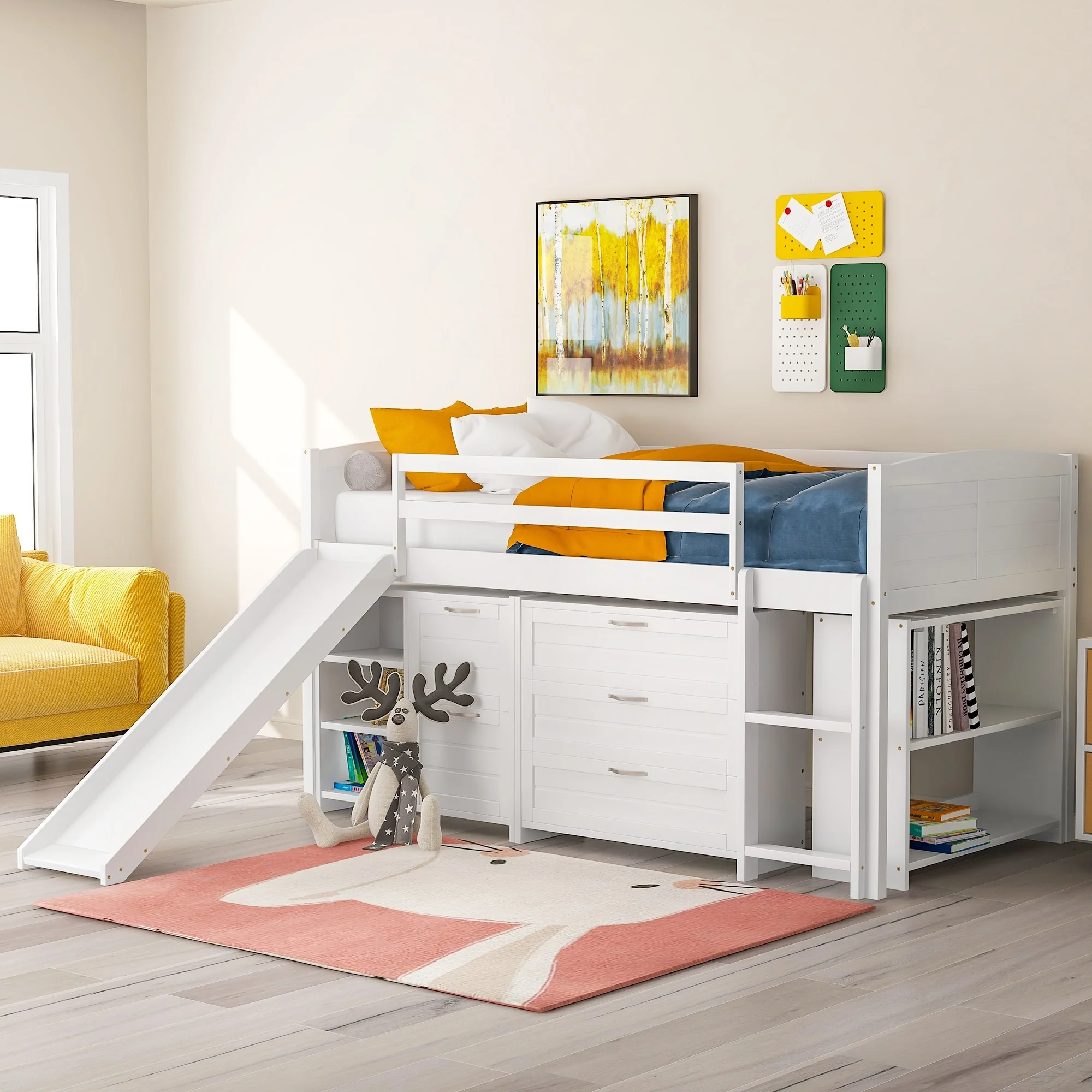 Low Loft Bed with Cabinets