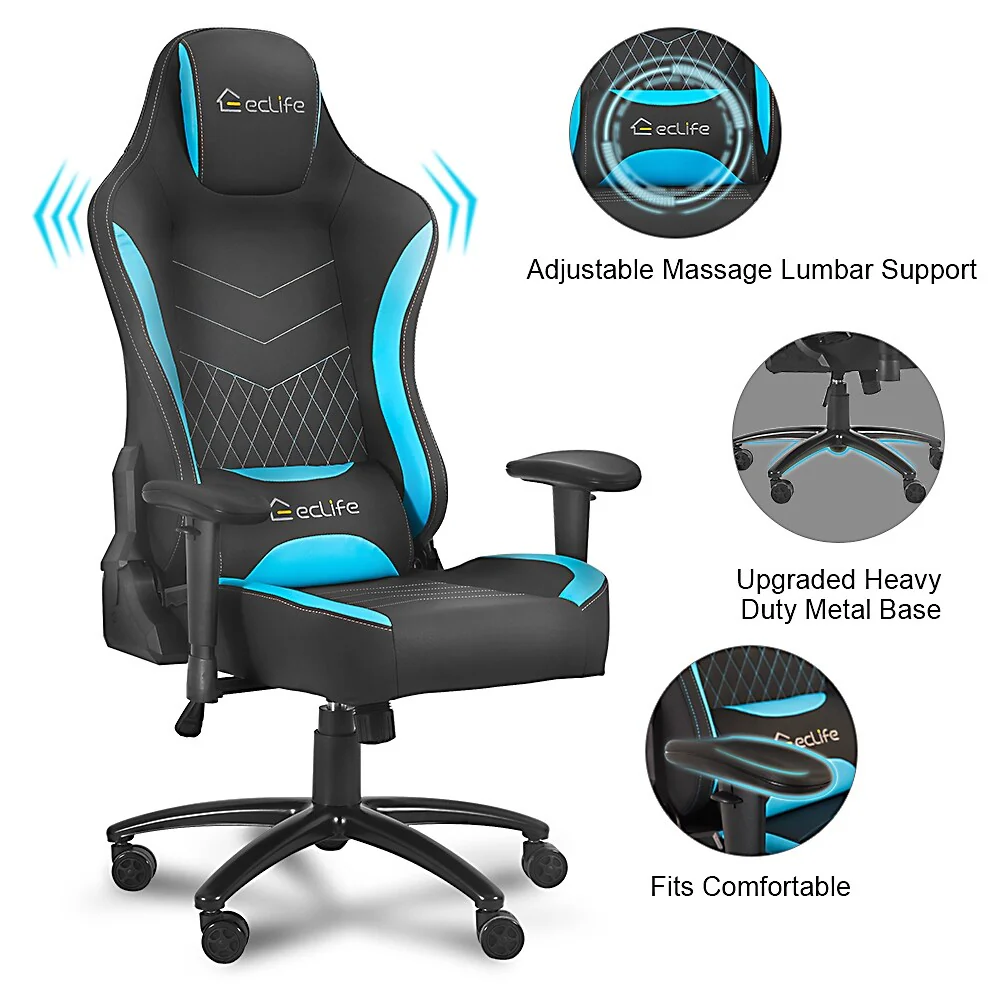Massage Gaming Chair, Blue