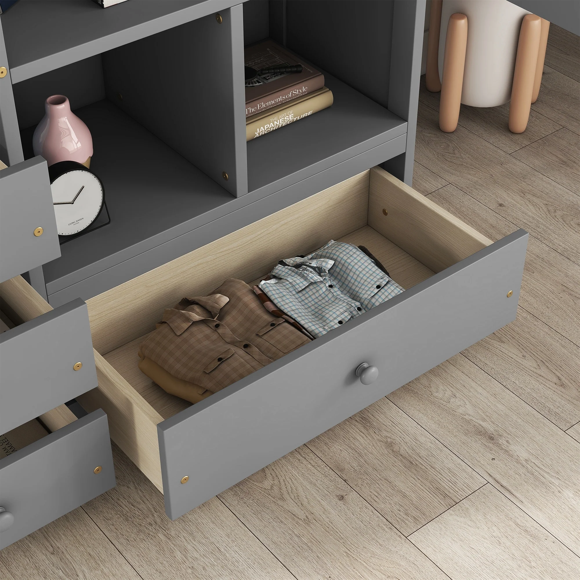 Loft Wood Bed with Desk