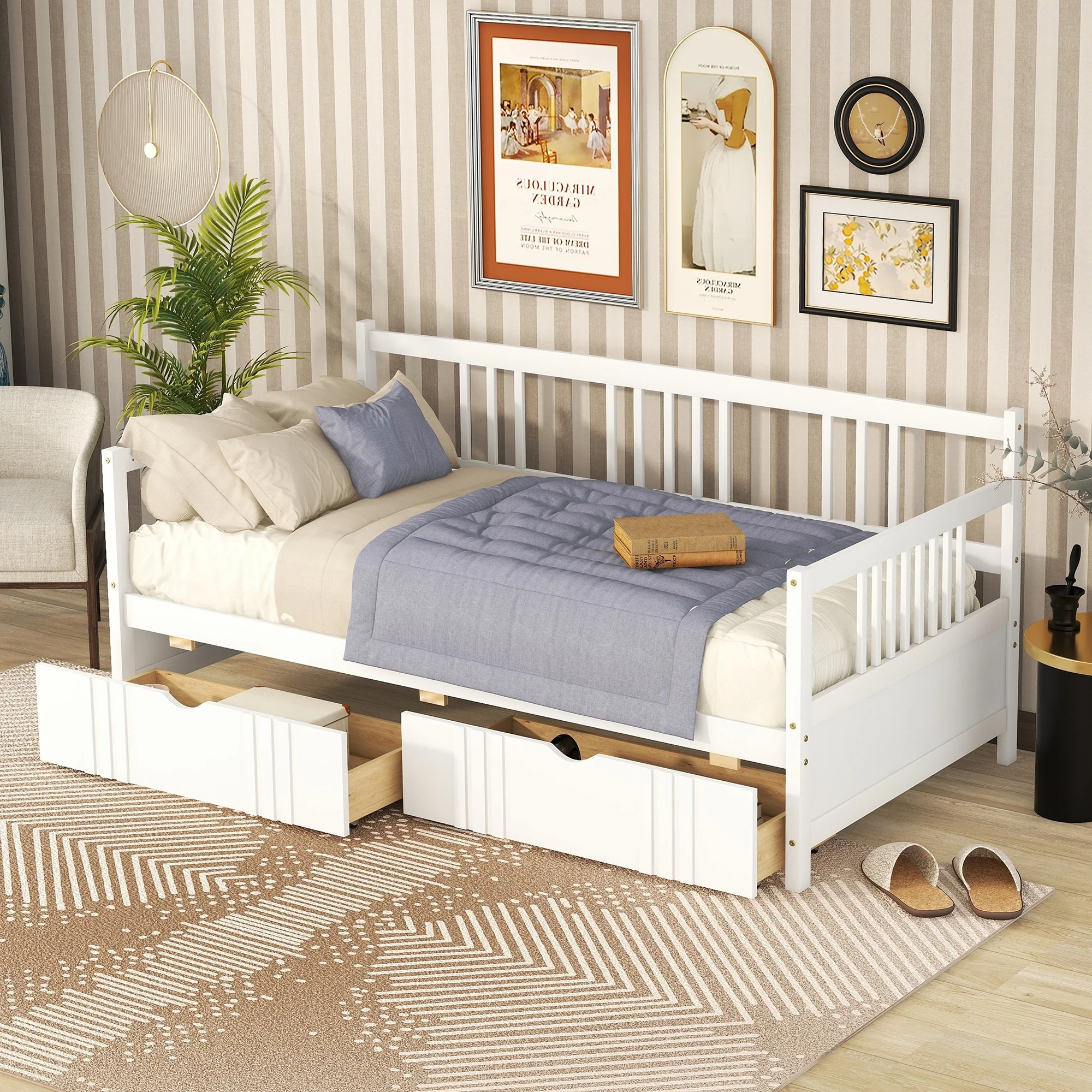 Daybed Wood Bed with Two Drawers